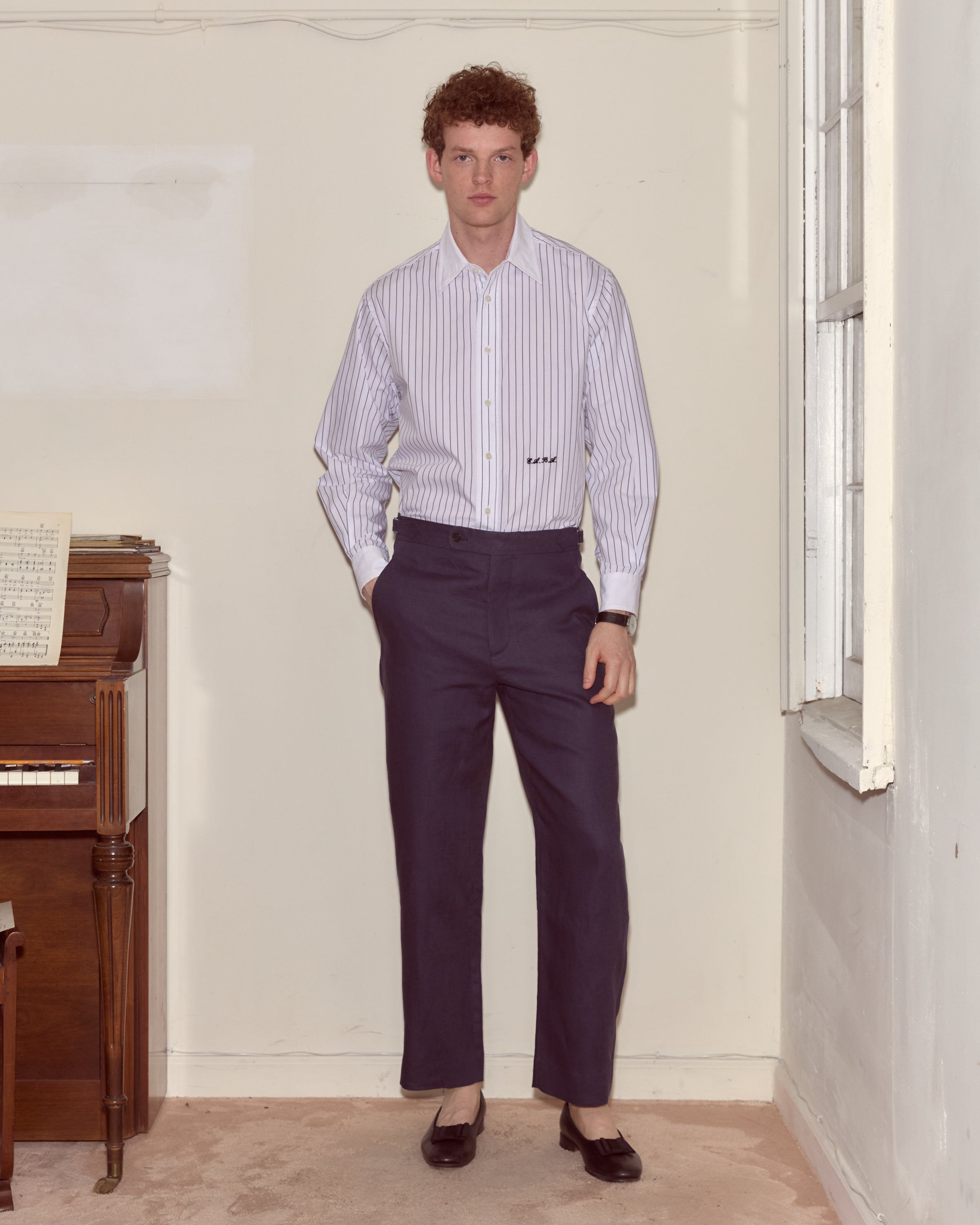 Lightweight Linen Side-Buckle Trousers - Midnight | Modern Menswear by yycbvcnbmmnbm