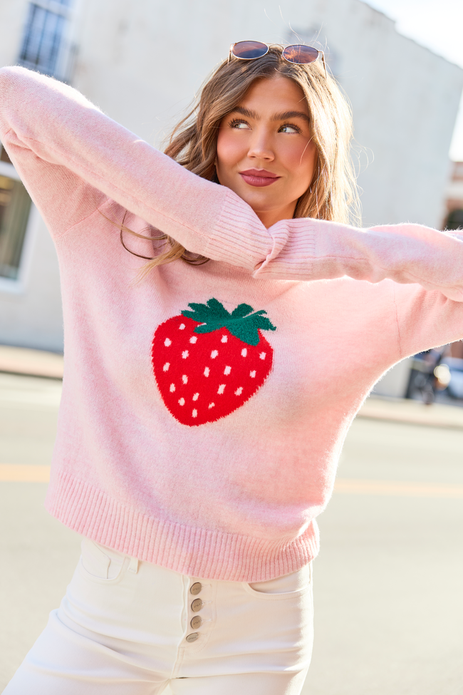 Saye Pink Strawberry Crewneck Sweater | Elegant Women's Fashion by coolavocek