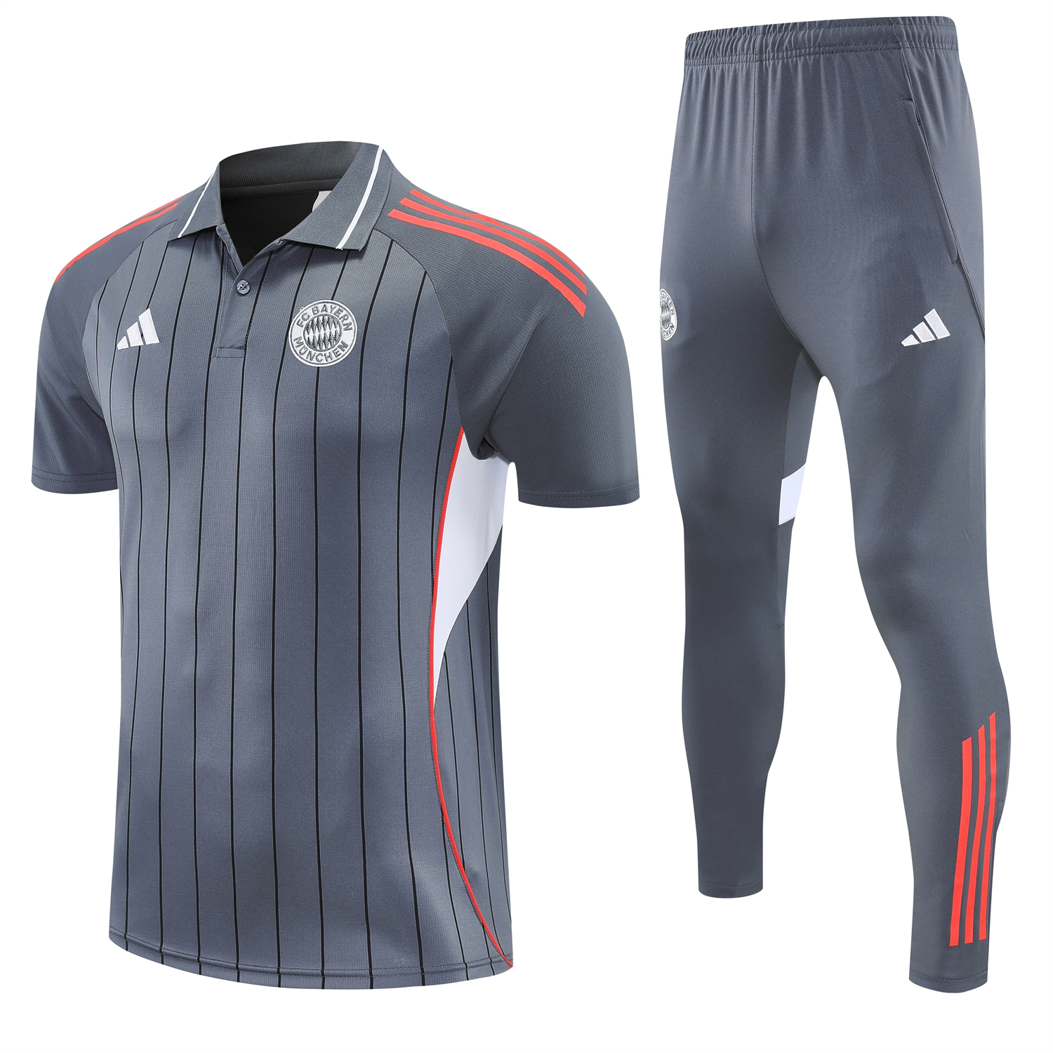 AlphaJersey-Bayern Munich 25-26 POLO Short-Sleeve Training Set - Deep Grey Top and Pants