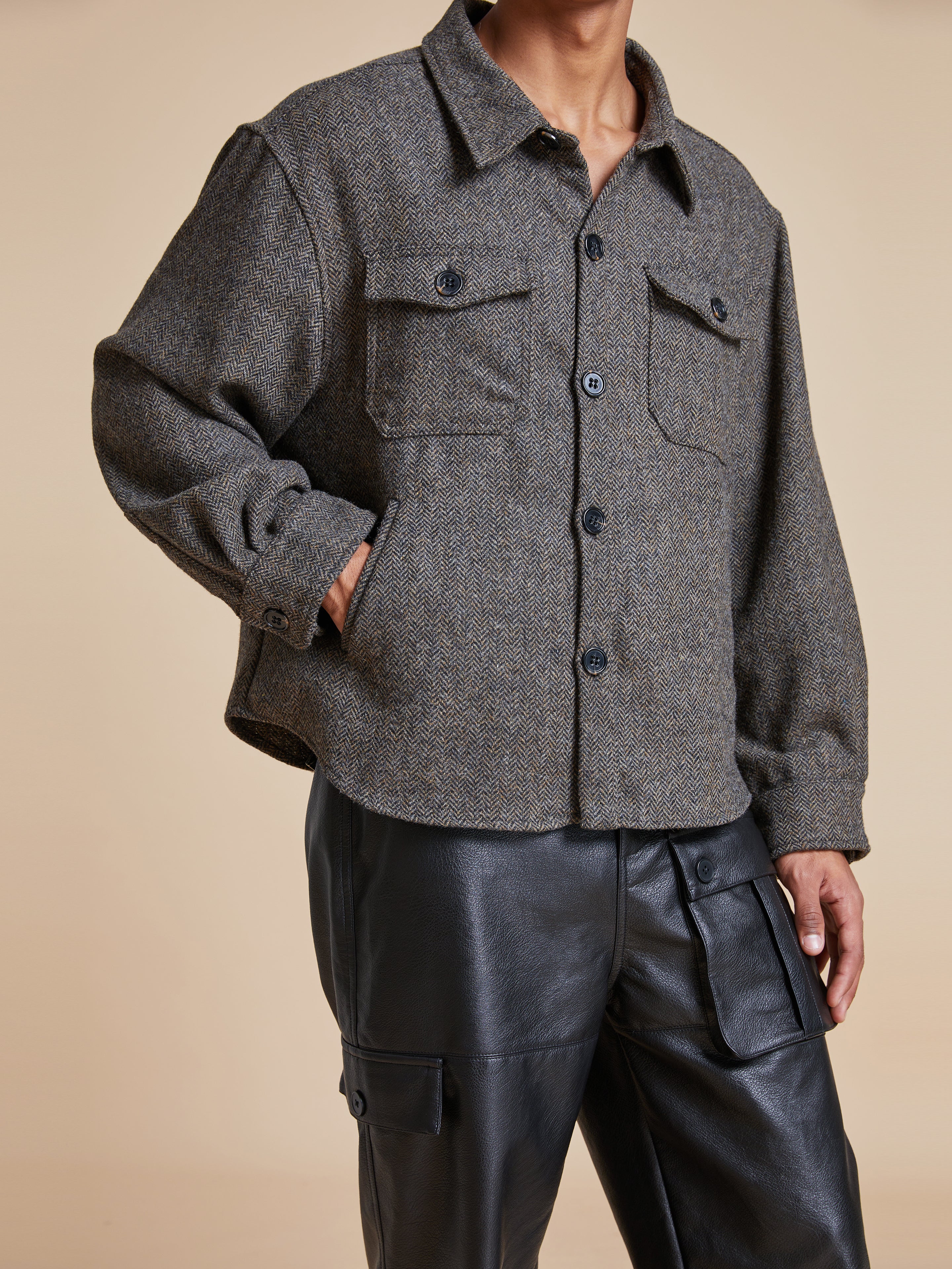 Raven Herringbone Overshirt | Modern Menswear by yycbvcnbmmnbm