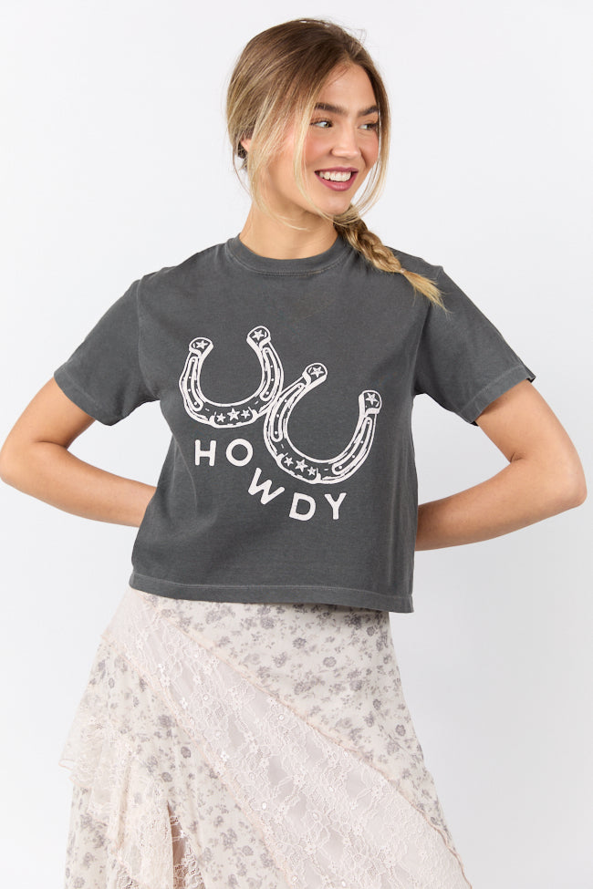 Howdy Horseshoes Dark Grey Boxy Graphic Tee DOORBUSTER | Elegant Women's Fashion by coolavocek