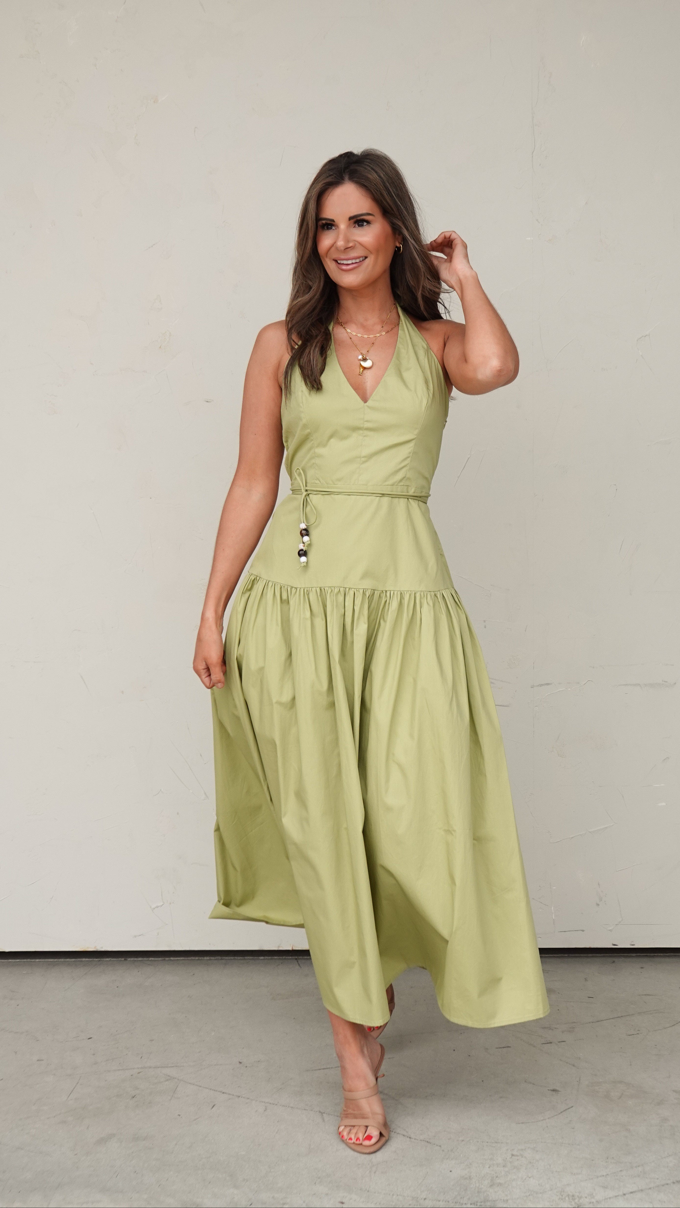 Pistachio Halter Maxi Dress | Elegant Women's Fashion by coolavocek