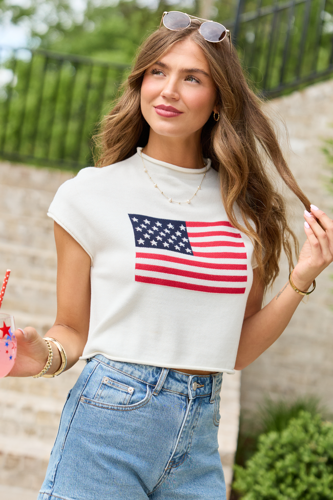 White American Flag Knit Top | Elegant Women's Fashion by coolavocek