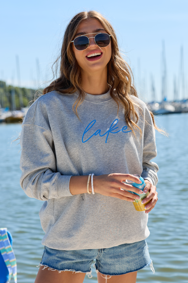 Lake Script Light Grey Graphic Sweatshirt | Elegant Women's Fashion by coolavocek