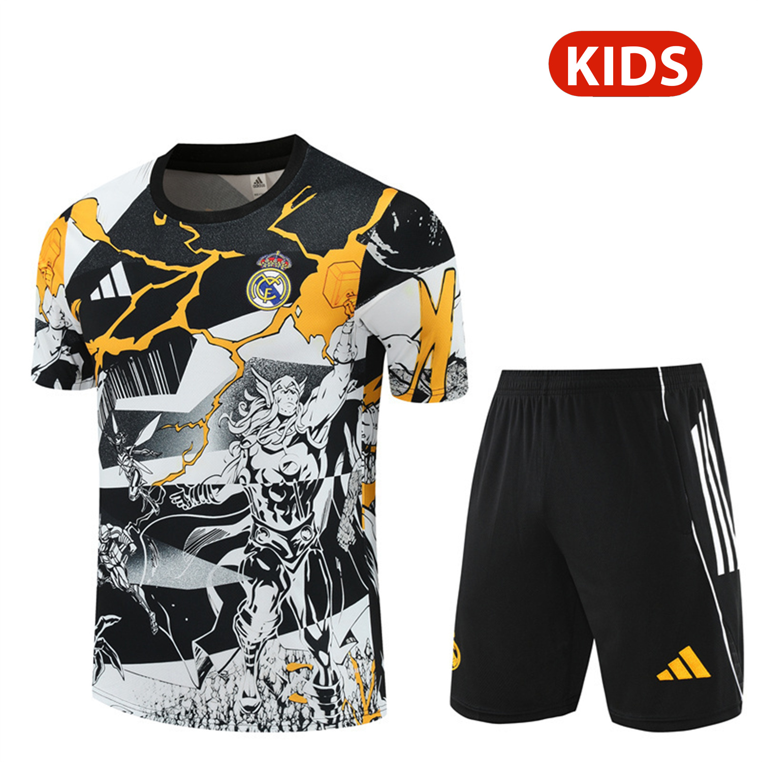 AlphaJersey-Real Madrid 25-26 Thunder Comics Kids Short-Sleeve Training Set - Comic Pattern Top & Shorts