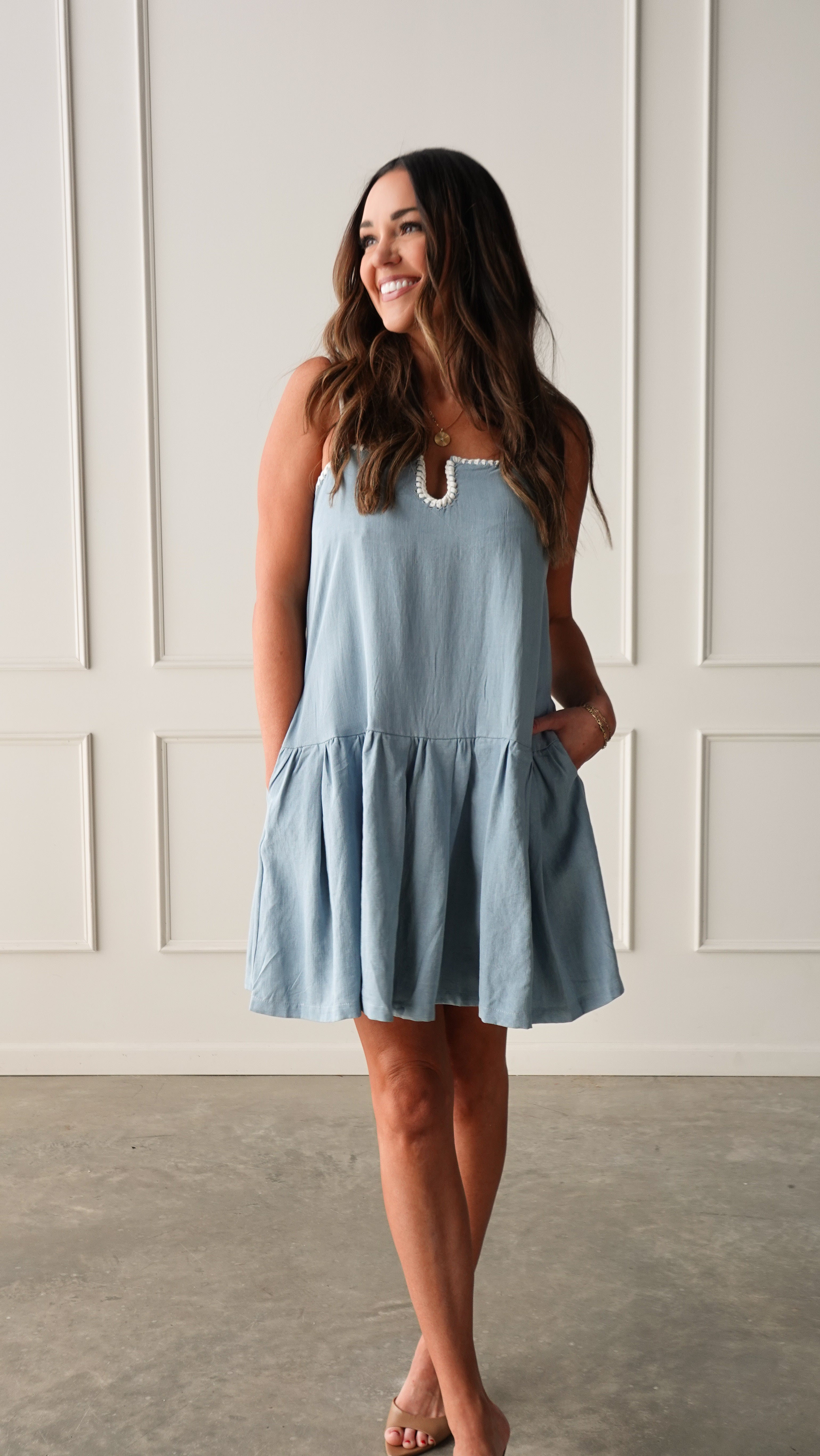 Denim Dress with White Stitching | Elegant Women's Fashion by coolavocek