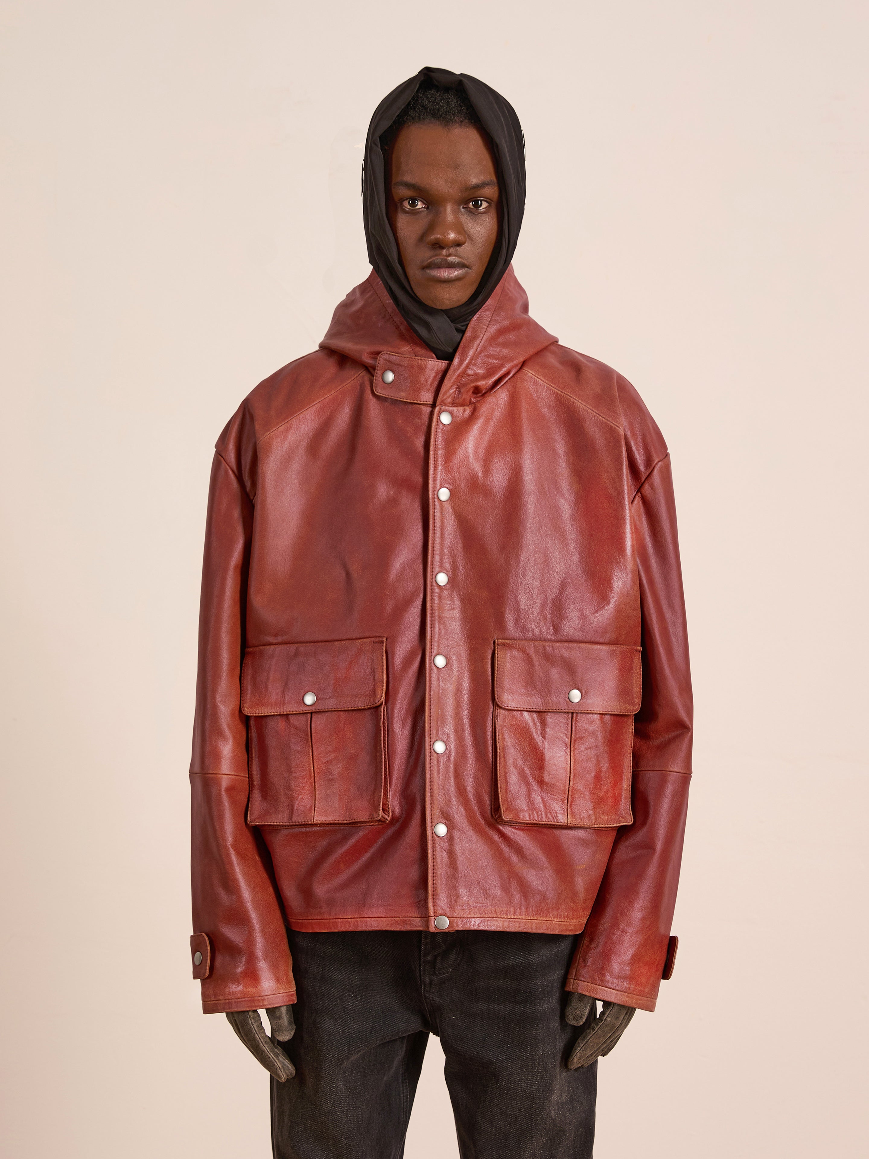 Distressed Leather Pocket Hoodie | Modern Menswear by yycbvcnbmmnbm