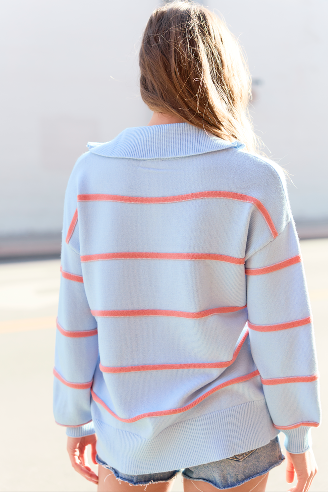 Sunday Stripe Club Blue And Orange Quarter Zip | Elegant Women's Fashion by coolavocek