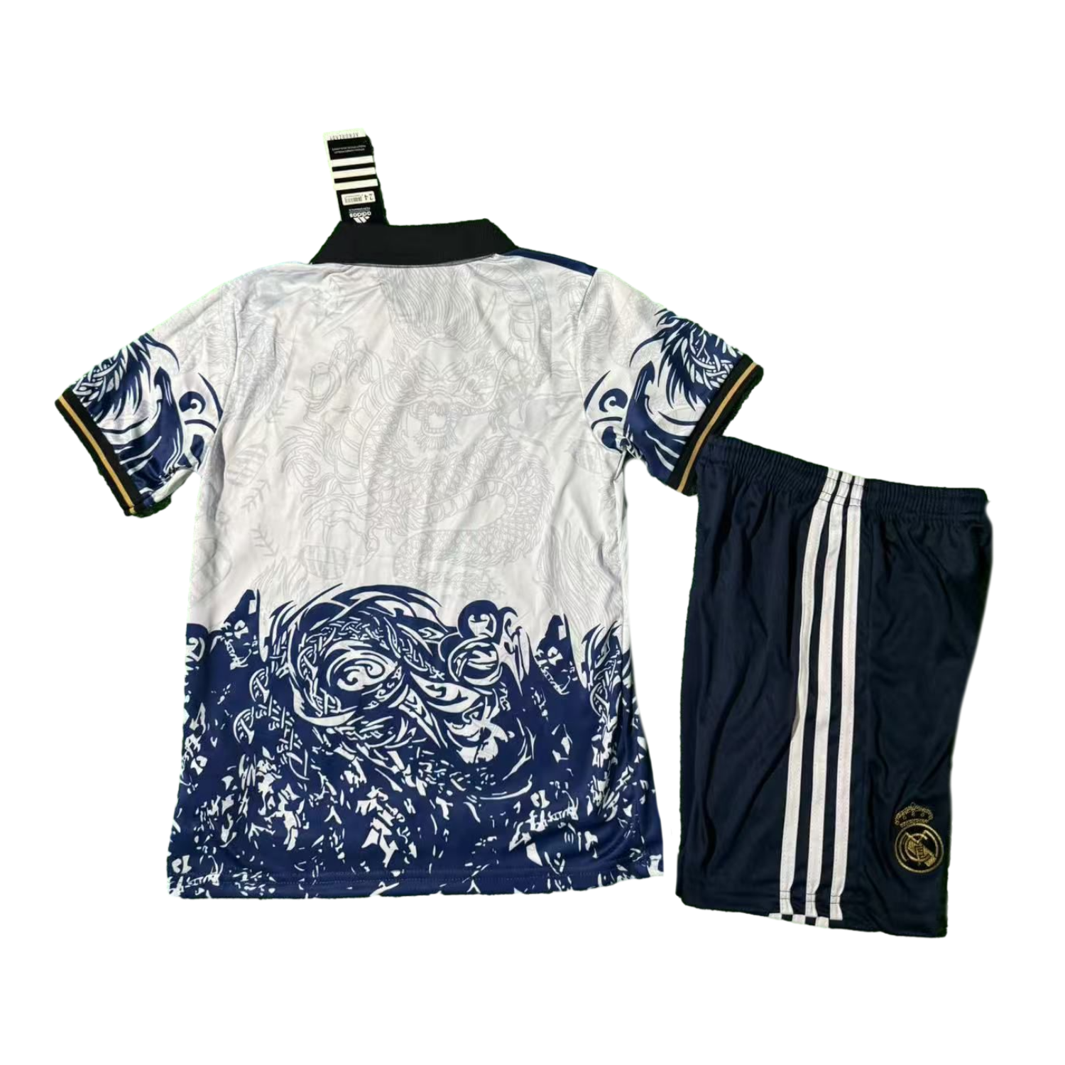 AlphaJersey-Real Madrid 25-26 Blue Fire Dragon White Special Polo Kids Kit