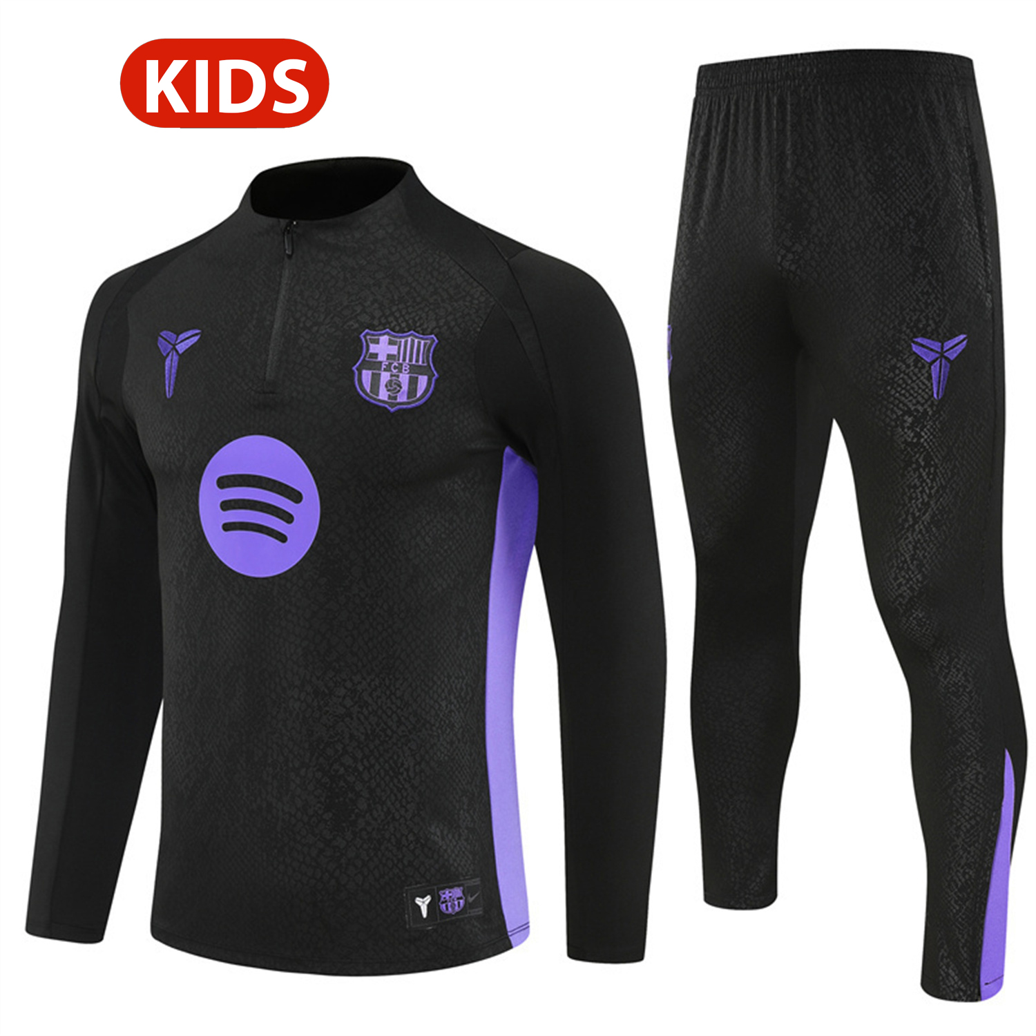 AlphaJersey-Barcelona 25-26 X KB Kids Long Sleeve Training Set - Black Top & Black Pants