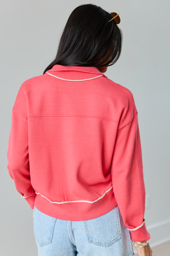 Monroe Pink And White Trim Zip Up Jacket SALE | Elegant Women's Fashion by coolavocek