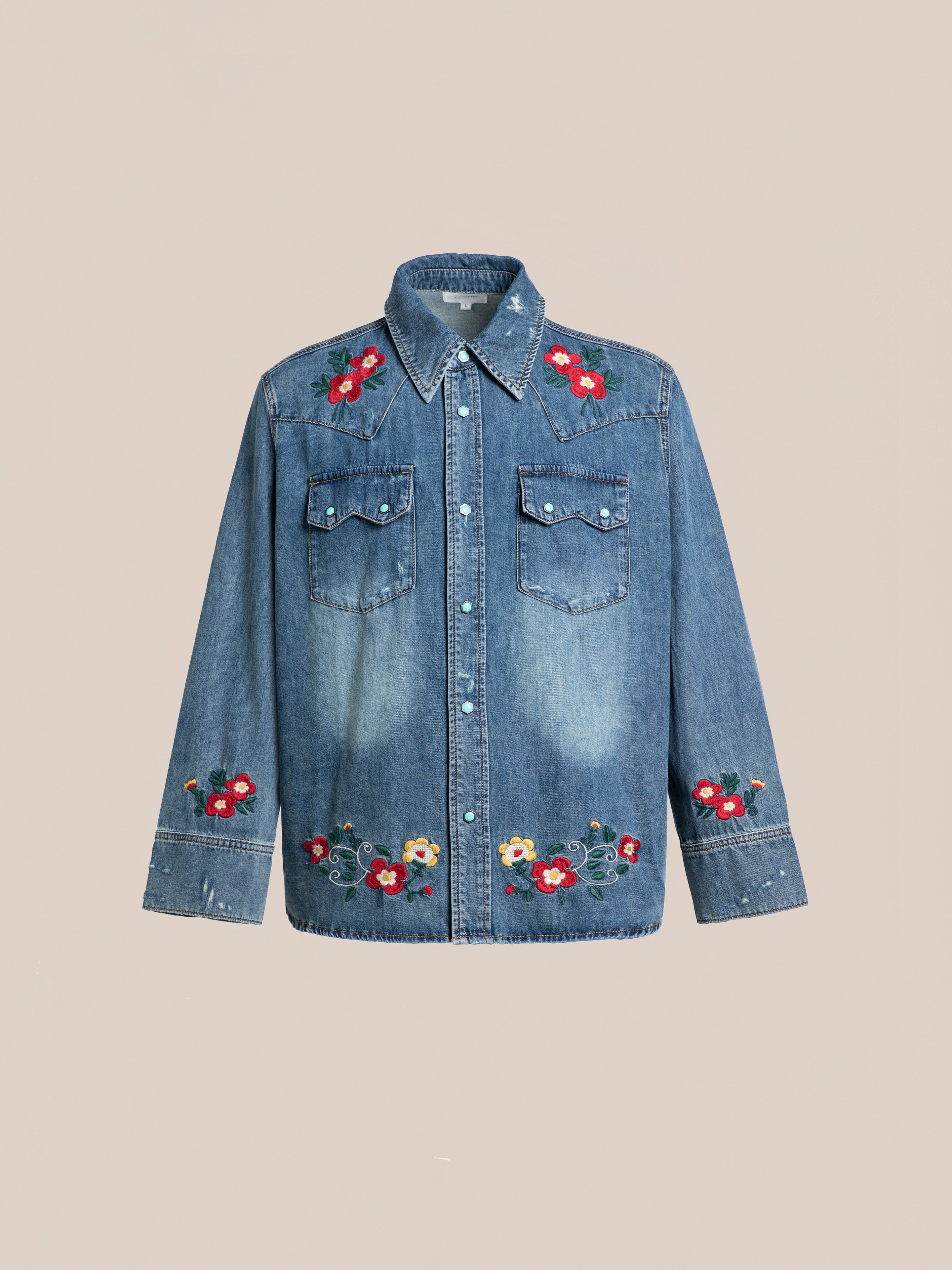 Floral Embroidered Western Denim Shirt | Modern Menswear by yycbvcnbmmnbm