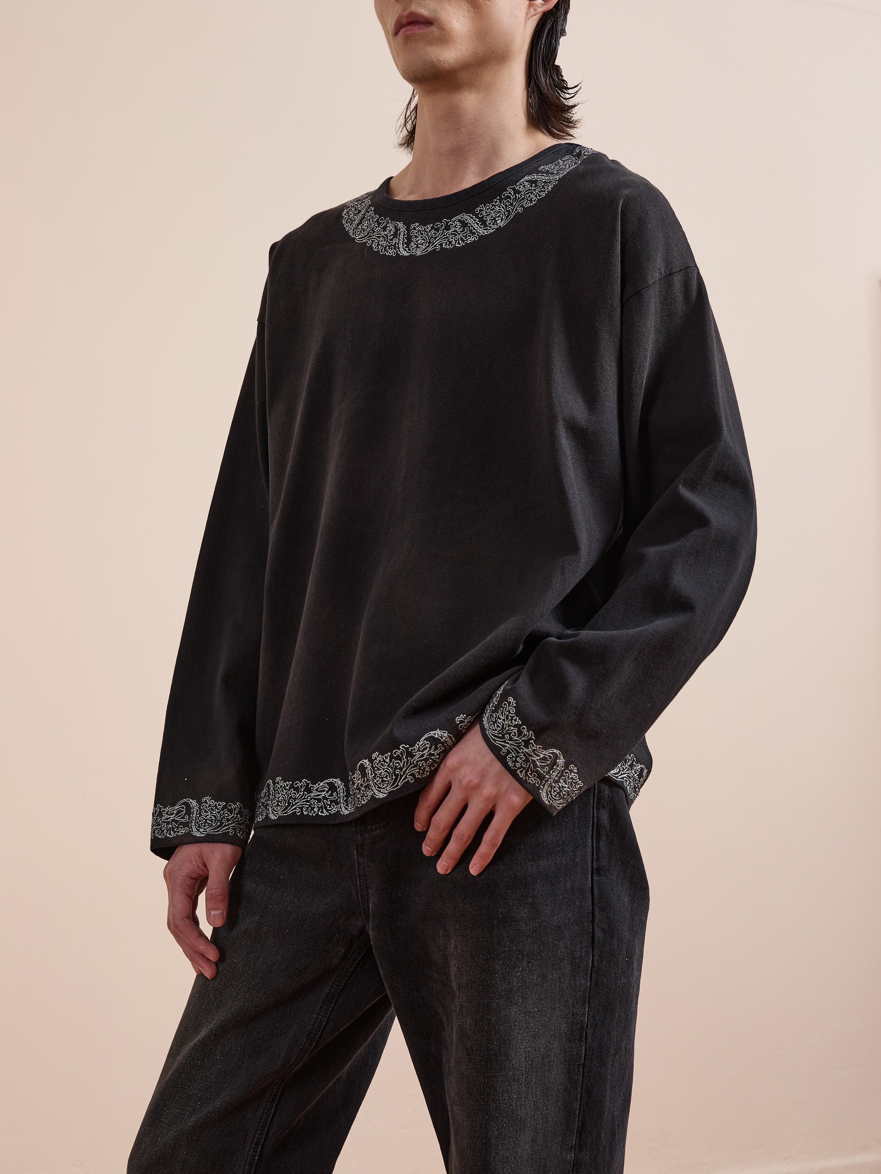 Metallic Long Sleeve Embroidered Tee | Modern Menswear by yycbvcnbmmnbm