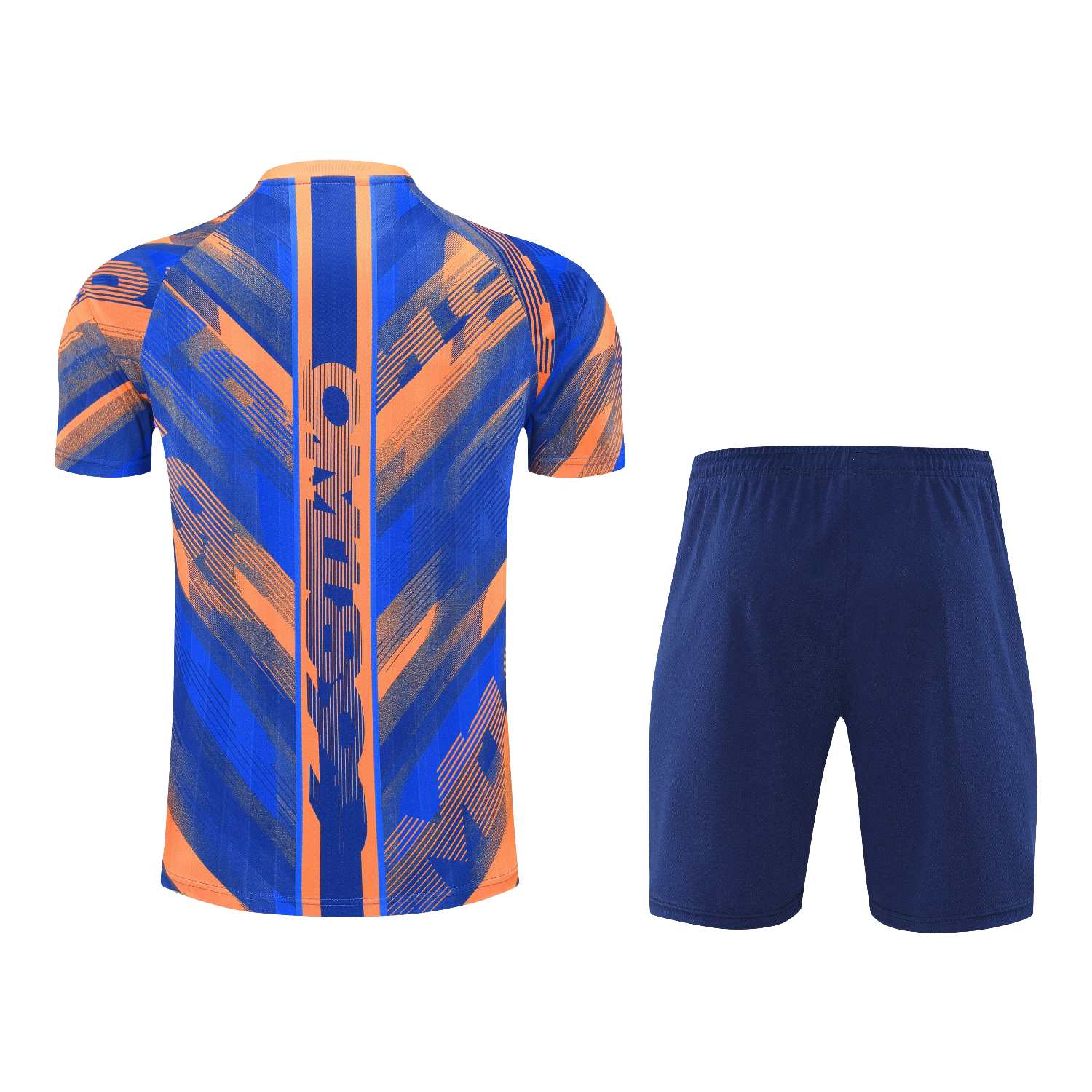 AlphaJersey-Marseille 25-26 Short-Sleeve Training Set - Blue Orange Top & Blue Shorts