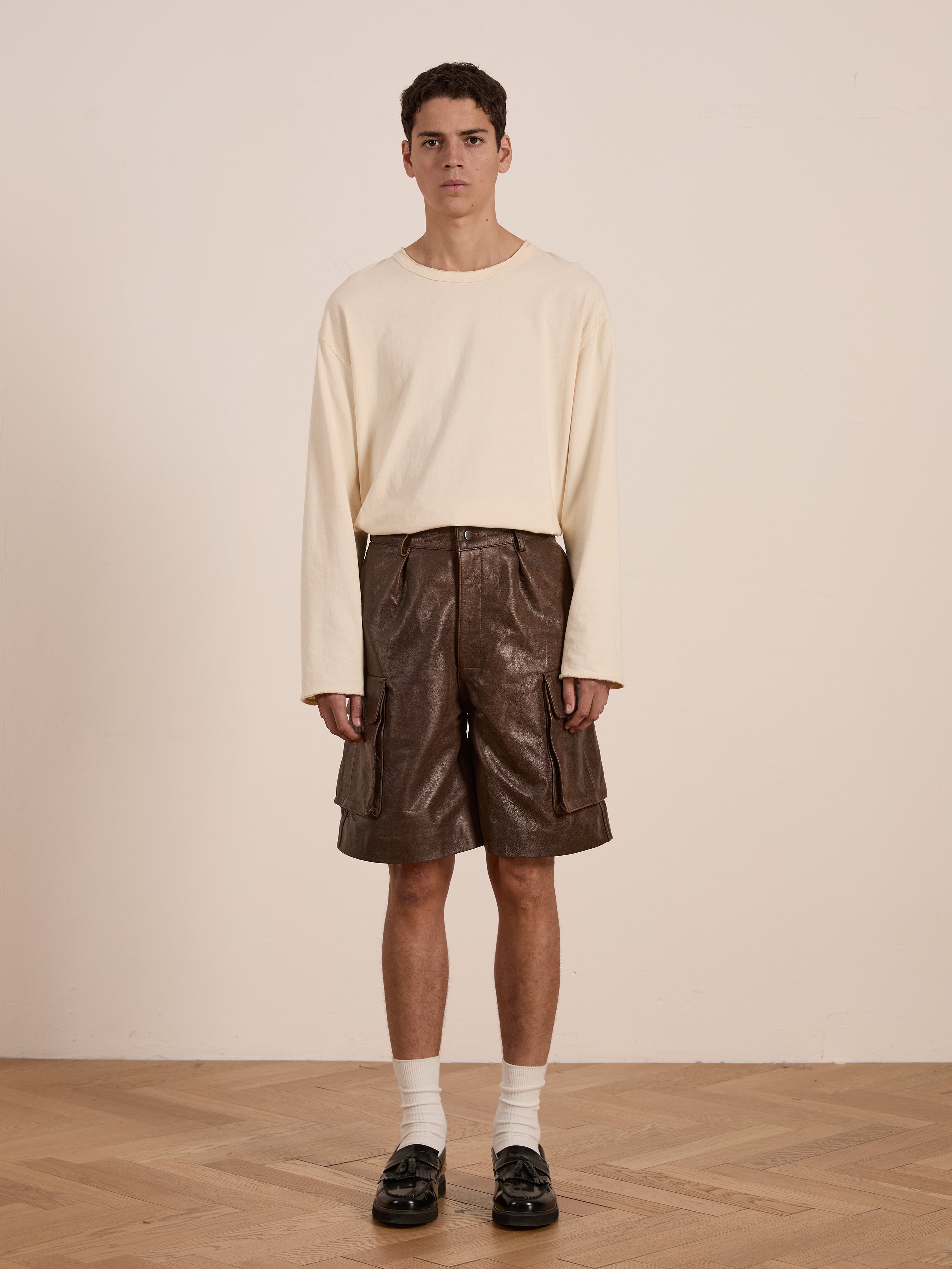 Dusk Distressed Genuine Leather Cargo Shorts | Modern Menswear by yycbvcnbmmnbm