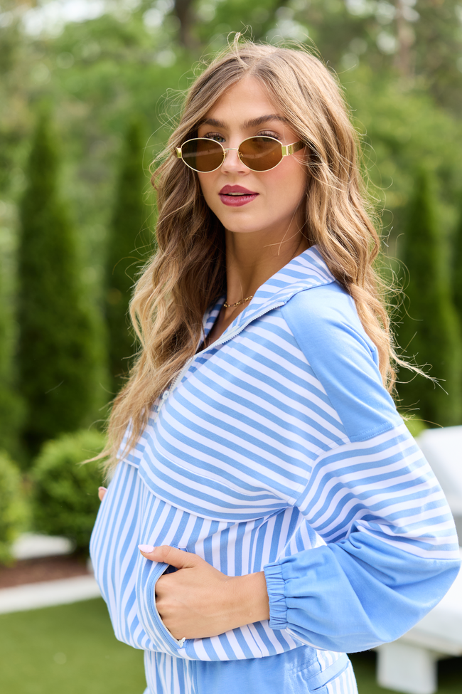 Mallory Blue Striped Pullover | Elegant Women's Fashion by coolavocek