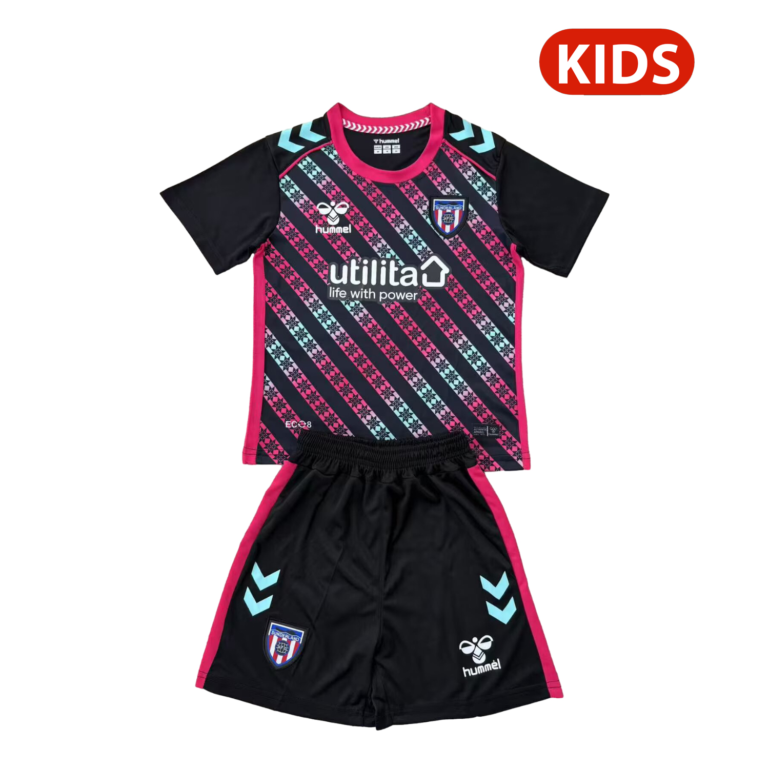 AlphaJersey-Sunderland 25-26 Goalkeeper Black And Pink Kids Kit