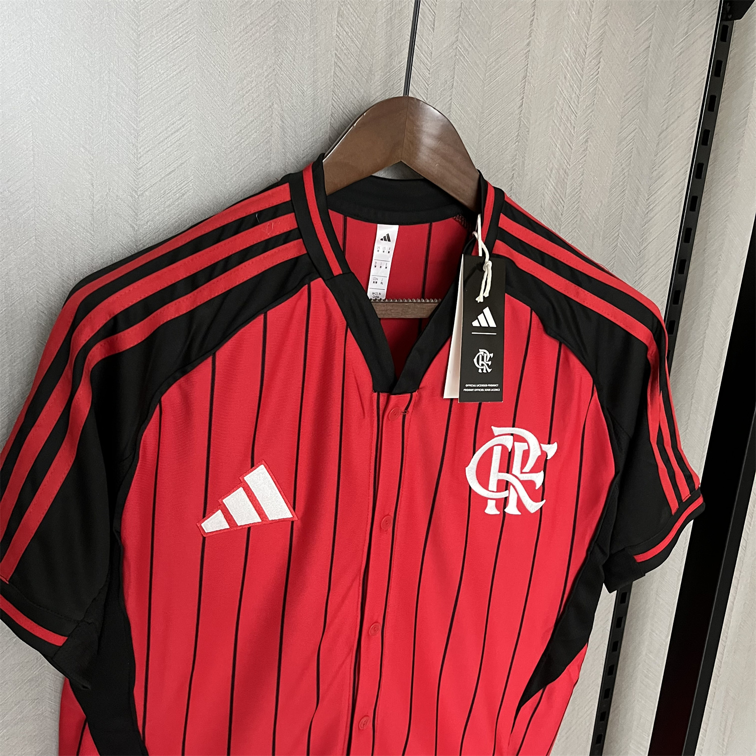 AlphaJersey-Flamengo 25-26 Red Baseball Jersey with Black Stripes
