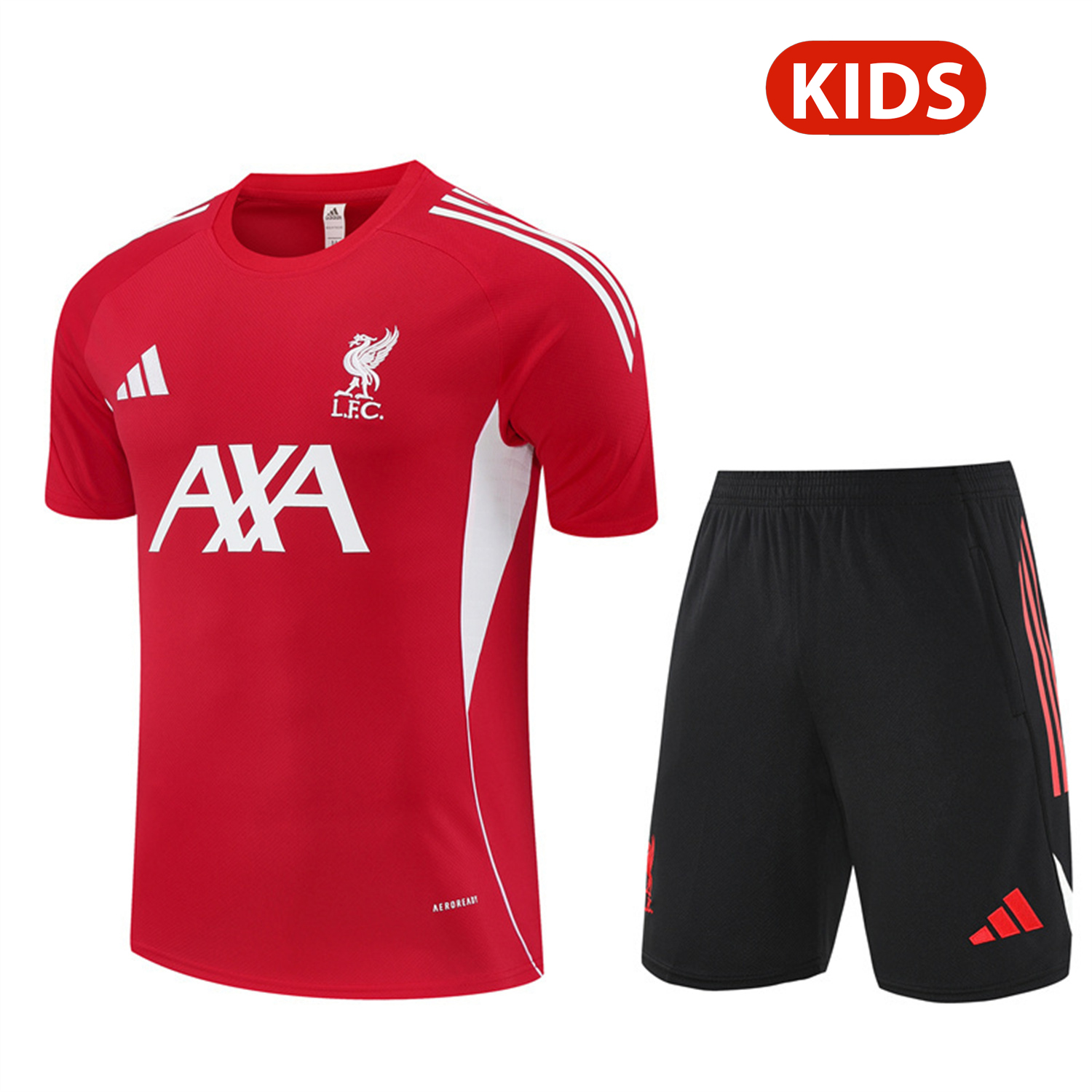 AlphaJersey-Liver.pool 25-26 Kids Short-Sleeve Training Set - Red Top & Black Shorts