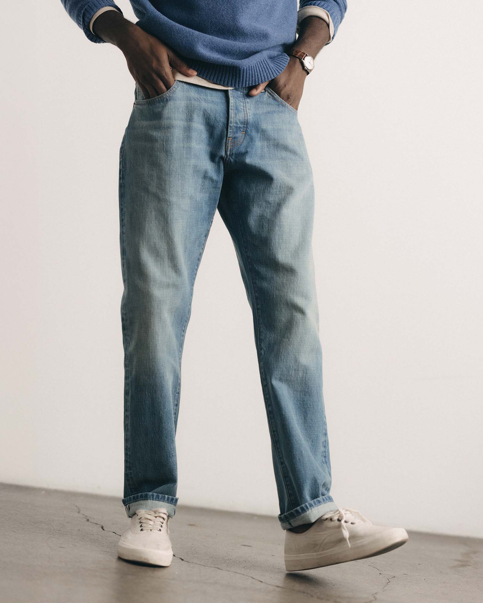 The Straight Jean in Light Wash Organic Selvedge | Modern Menswear by yycbvcnbmmnbm
