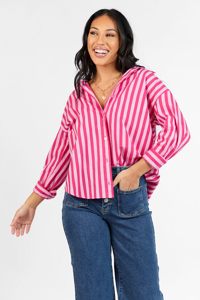 Drew Pink Striped Button Down Top | Elegant Women's Fashion by coolavocek