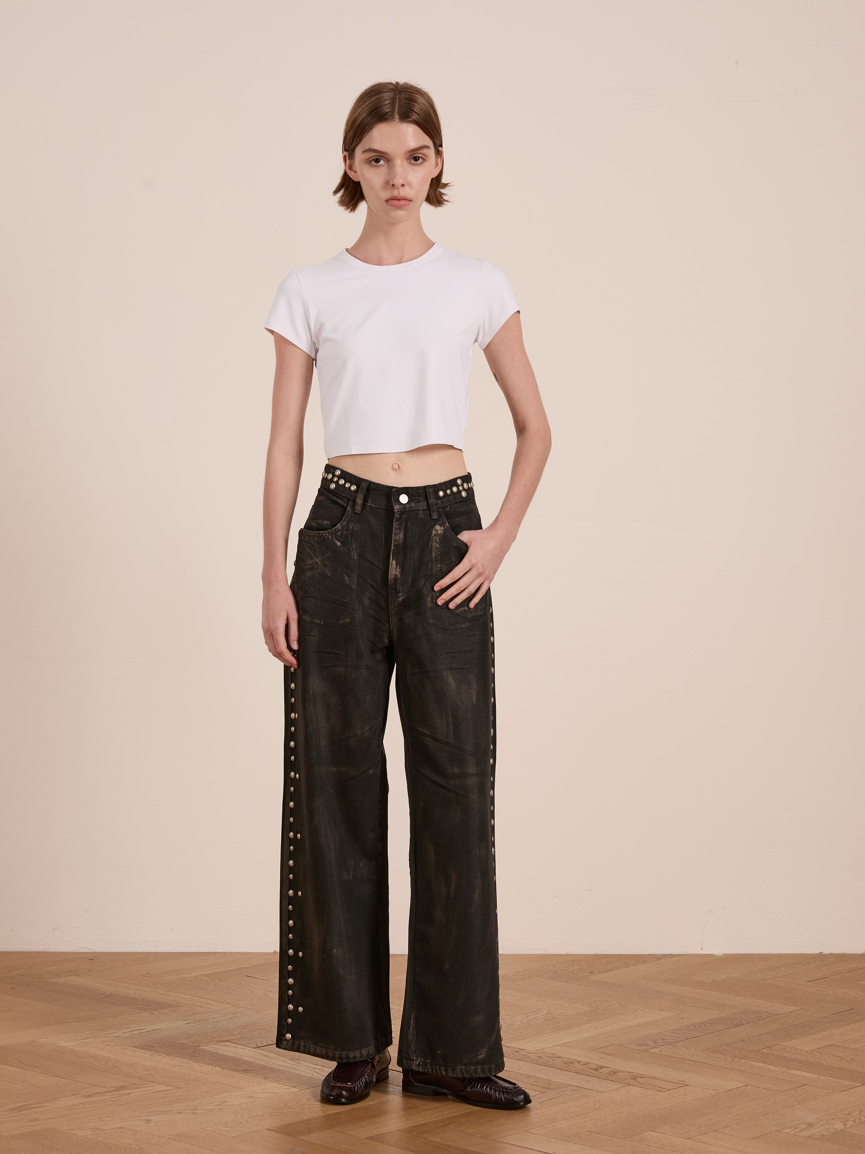 Waxed Studded Jeans | Modern Menswear by yycbvcnbmmnbm