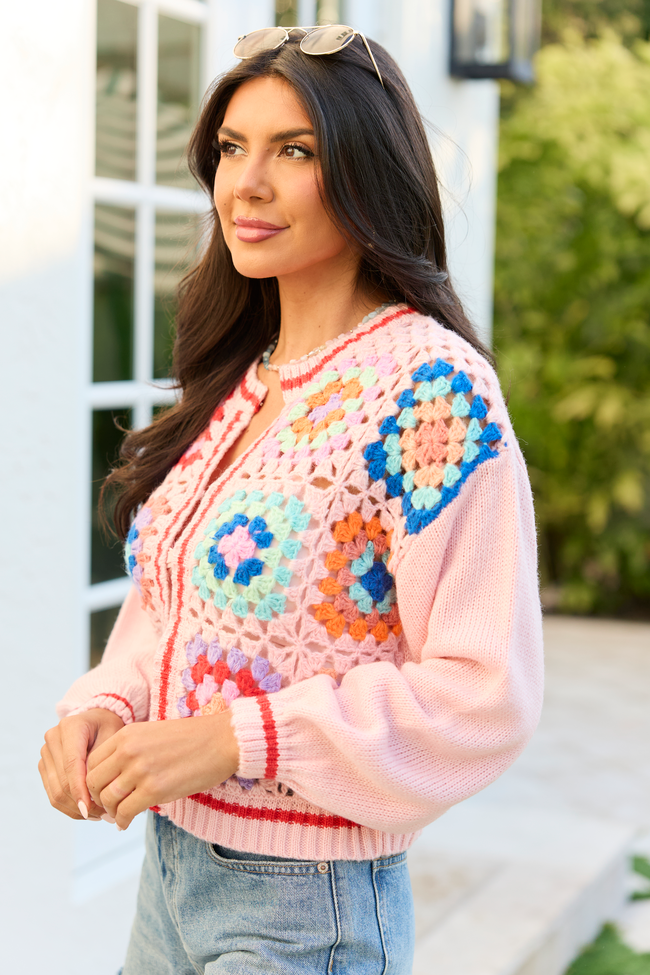 Emmie Pink Crochet Open Cardigan SALE | Elegant Women's Fashion by coolavocek