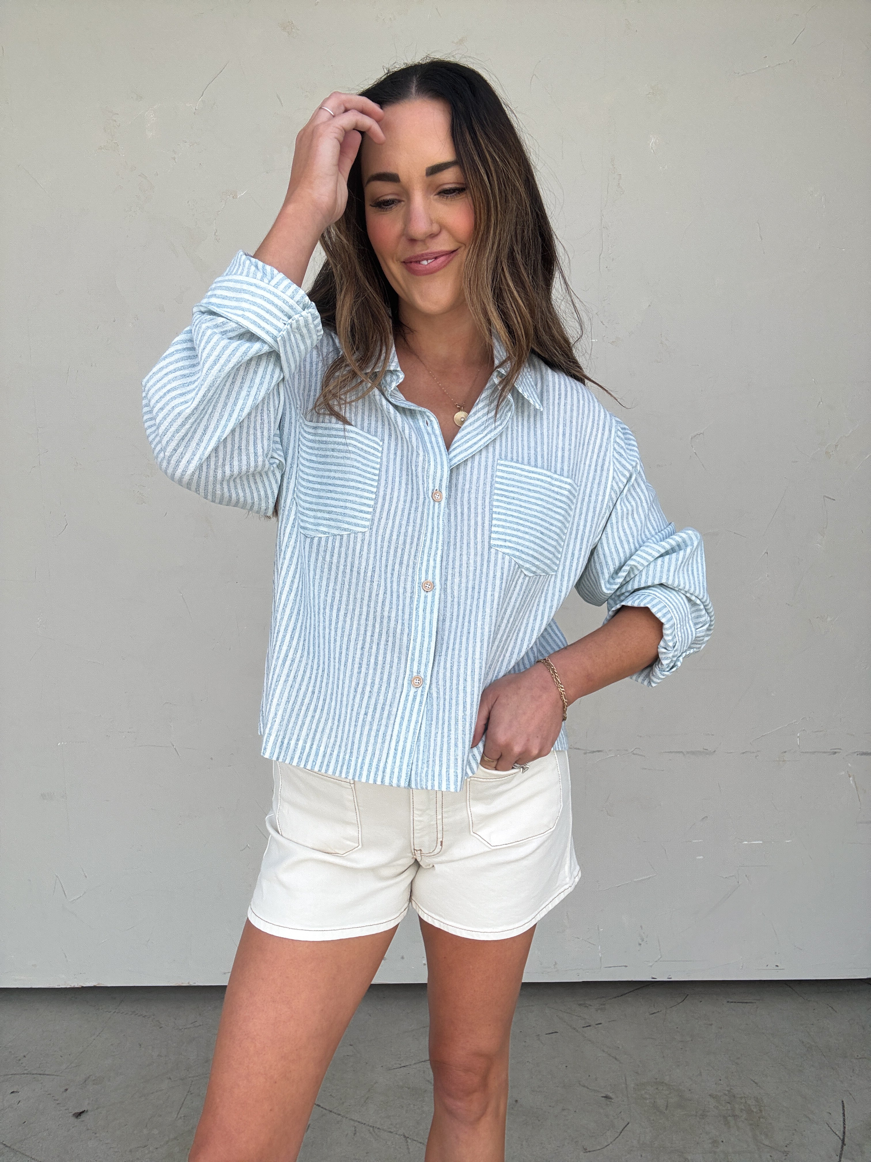 Blue Striped Linen Button-Down | Elegant Women's Fashion by coolavocek