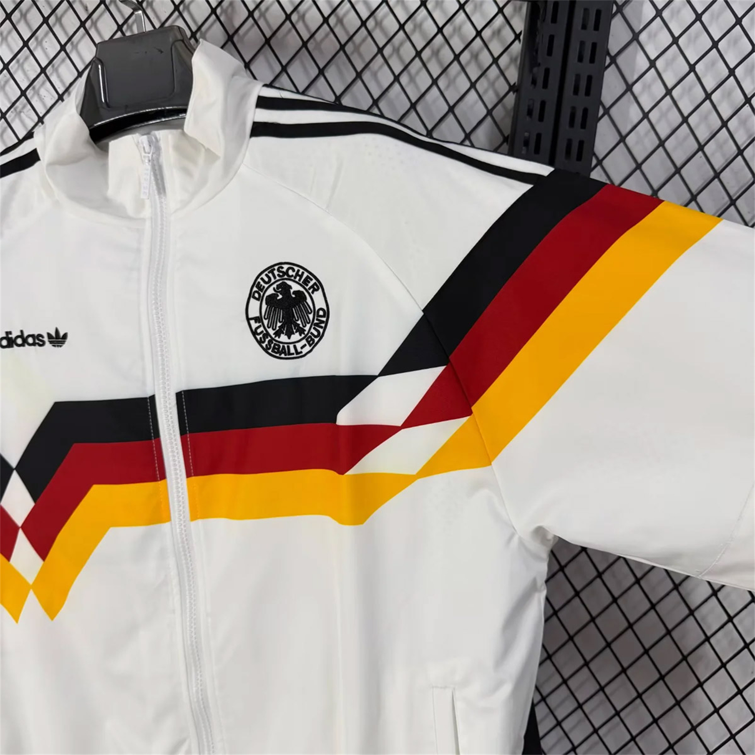 AlphaJersey-Germany 2026 Windbreaker Jacket - White With Classic Stripes