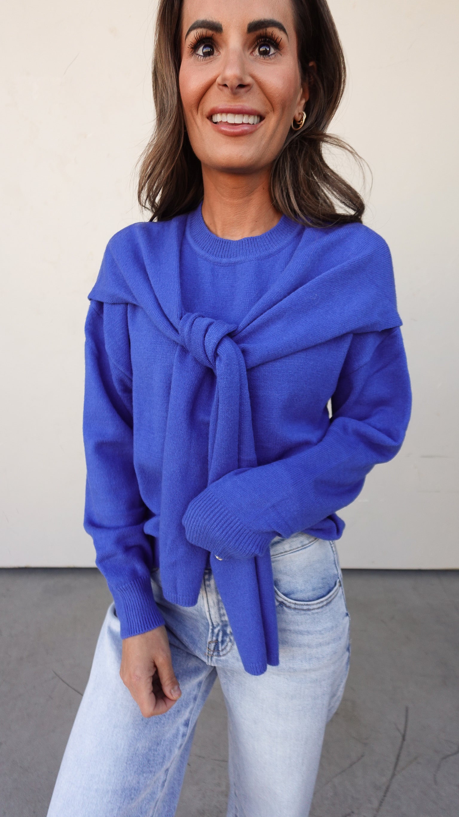 Cobalt Blue Sweater with Shoulder Draping | Elegant Women's Fashion by coolavocek