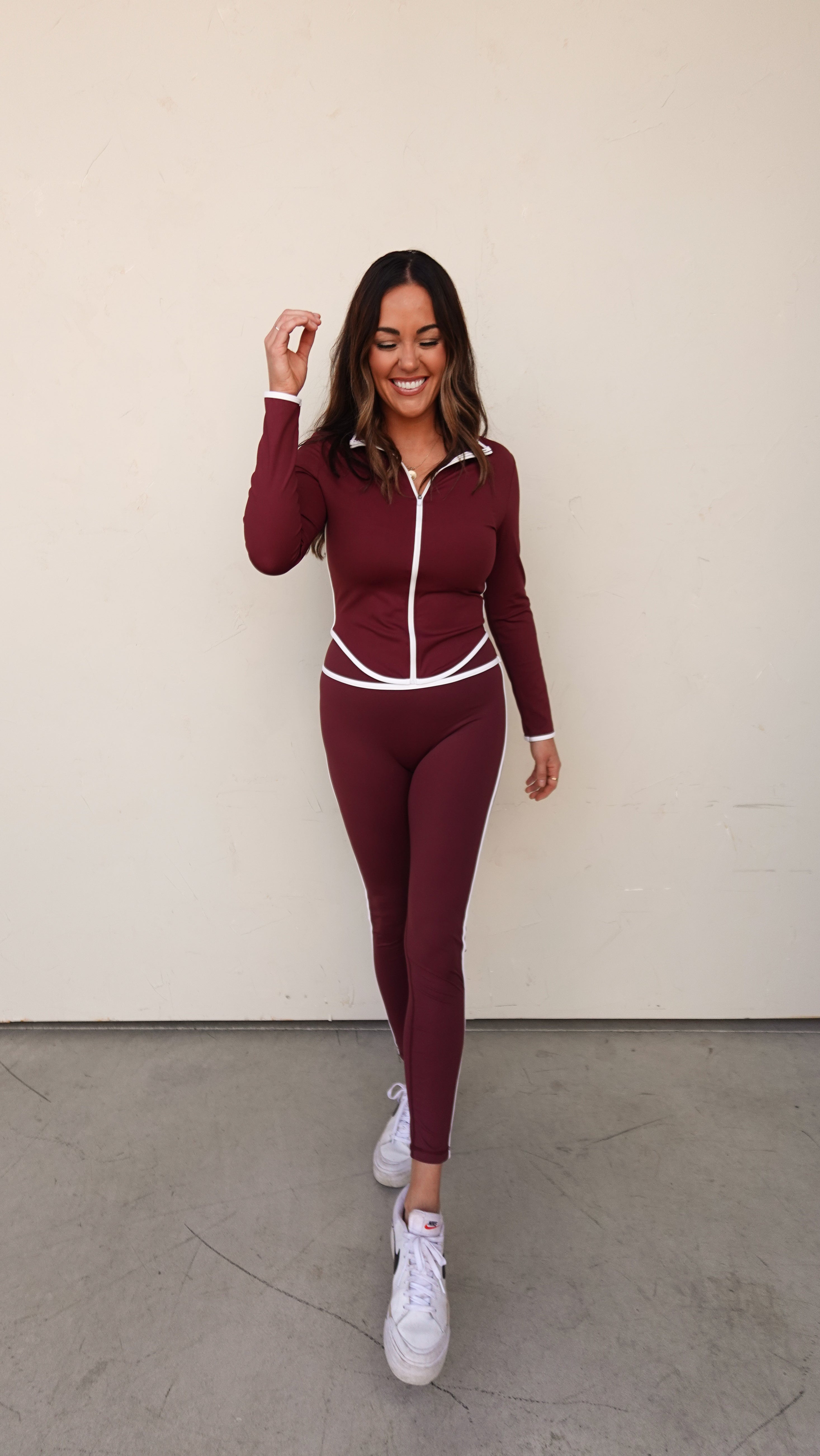 Wine Contrasting 3-Piece Active Set | Elegant Women's Fashion by coolavocek