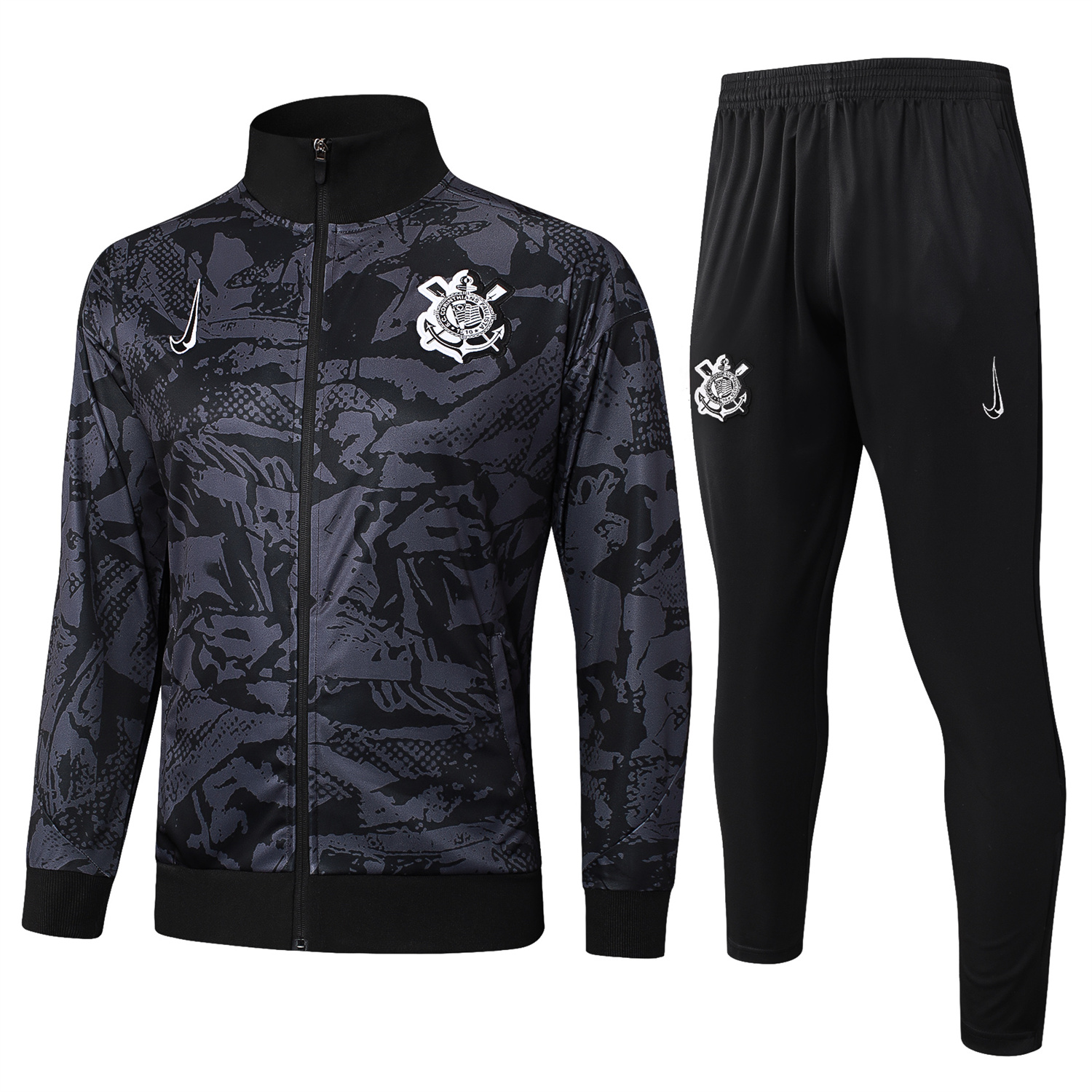 AlphaJersey-Corinthians 25-26 Jacket Training Tracksuit - Black and Gray Pattern Jackets & Black Pants