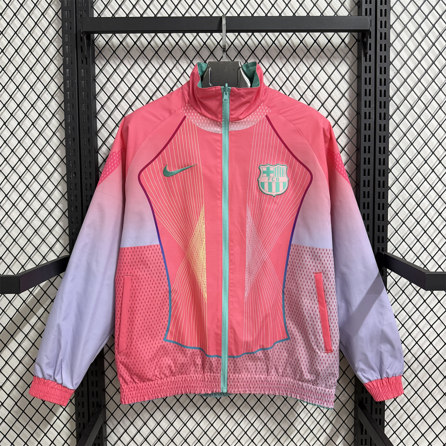 AlphaJersey-Barcelona 25-26 Double Sided Reversible Windbreaker - Green & Pink