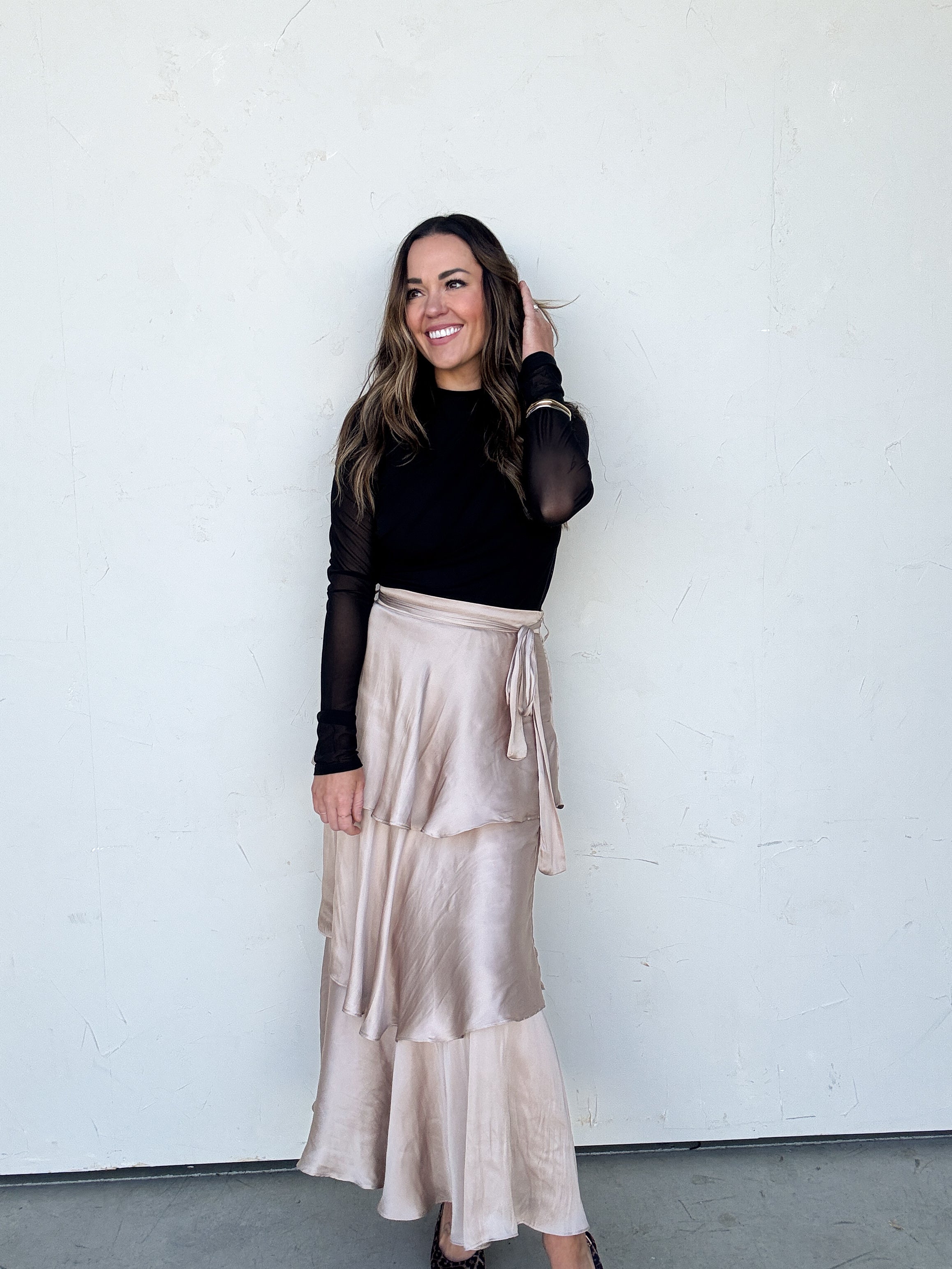 Tiered Satin Maxi Skirt | Elegant Women's Fashion by coolavocek