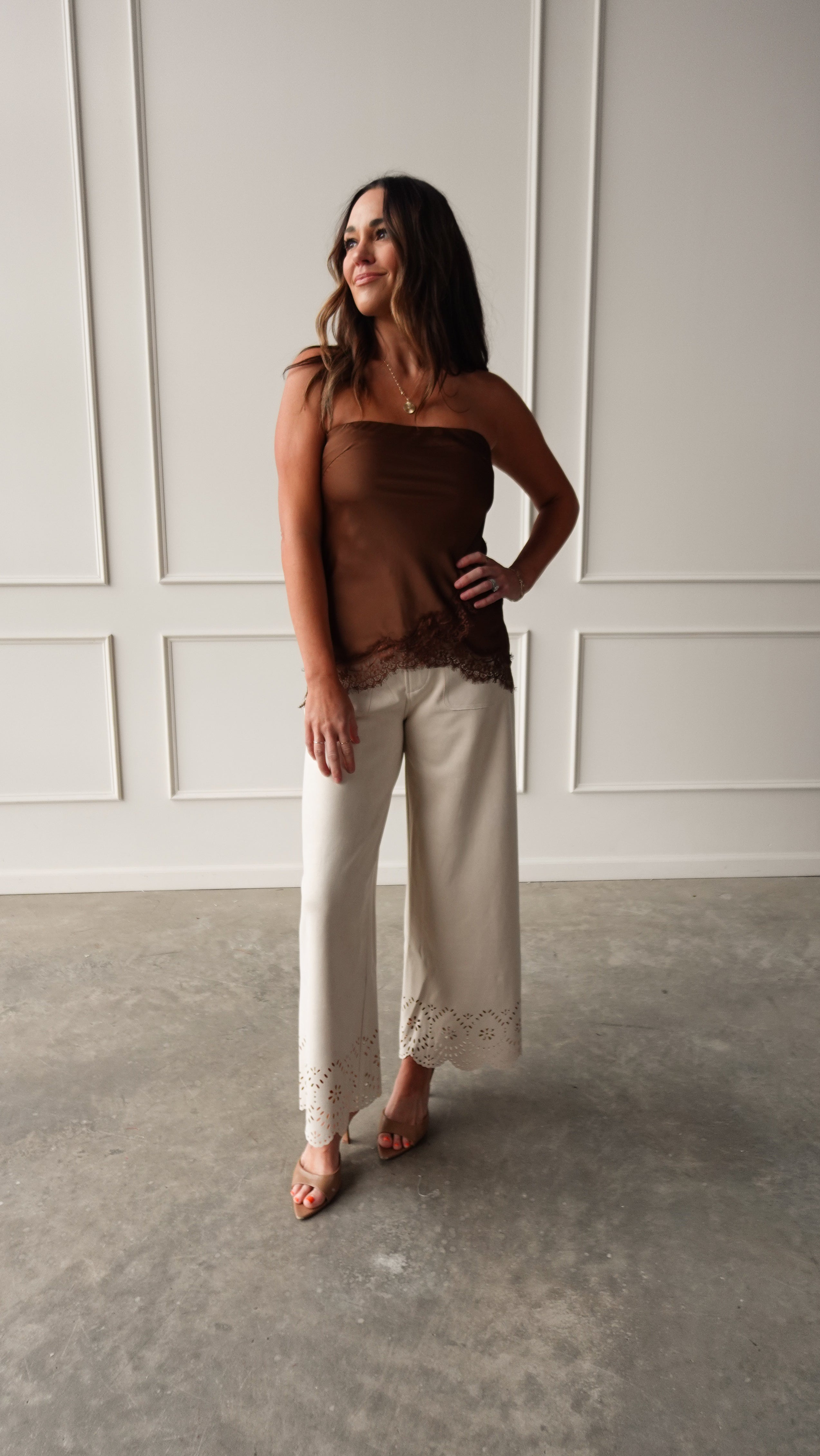 Bone Suede Pant with Eyelet Detail | Elegant Women's Fashion by coolavocek
