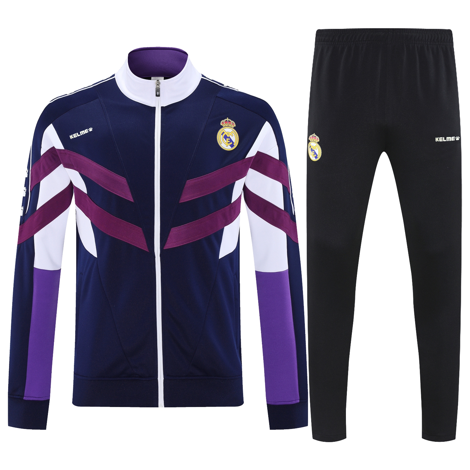 AlphaJersey-Real Madrid 25-26 Throwback Jacket Training Tracksuit - Deep Blue and Purple Jackets & Black Pants