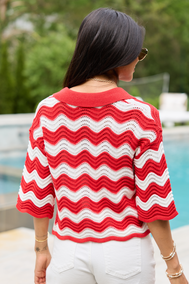 Ariel Red And White Striped Short Sleeve Cardigan | Elegant Women's Fashion by coolavocek