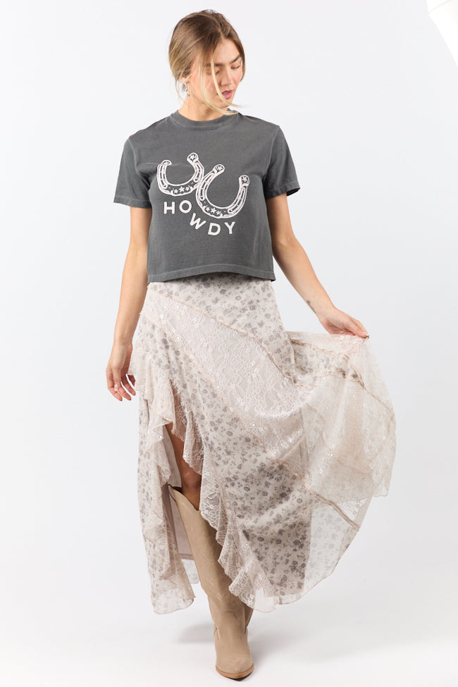 Howdy Horseshoes Dark Grey Boxy Graphic Tee DOORBUSTER | Elegant Women's Fashion by coolavocek