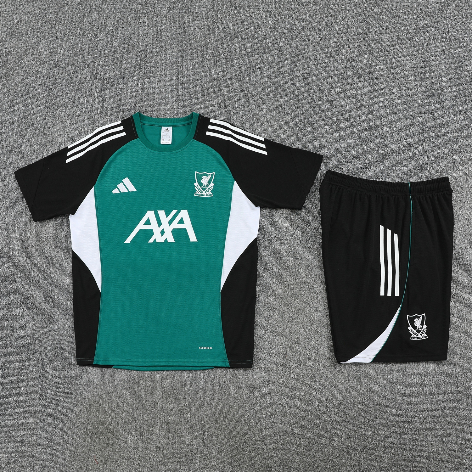 AlphaJersey-Liver.pool 25-26 Short-Sleeve Training Set - Green With Black Top & Black Shorts