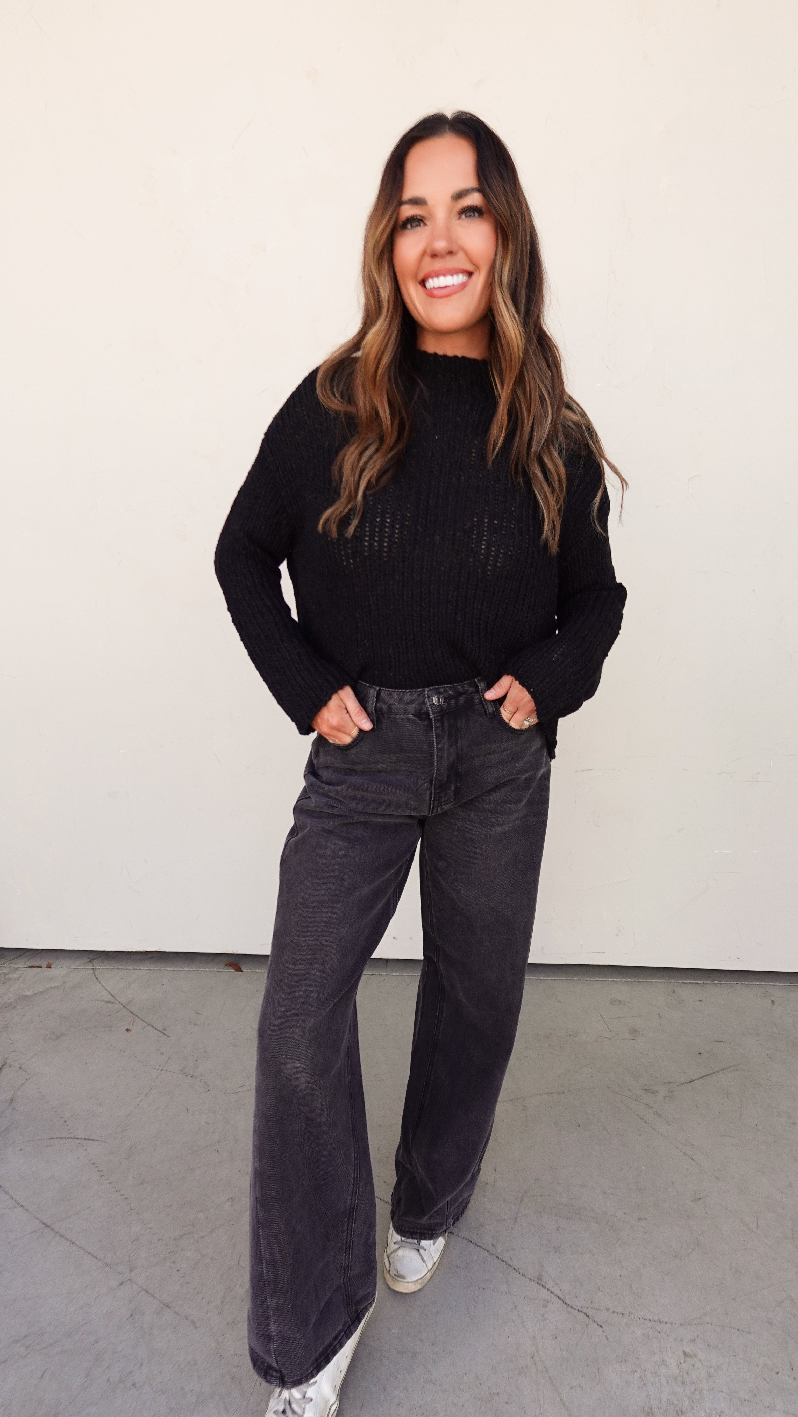 Black Ribbed Knit Slouchy Sweater | Elegant Women's Fashion by coolavocek