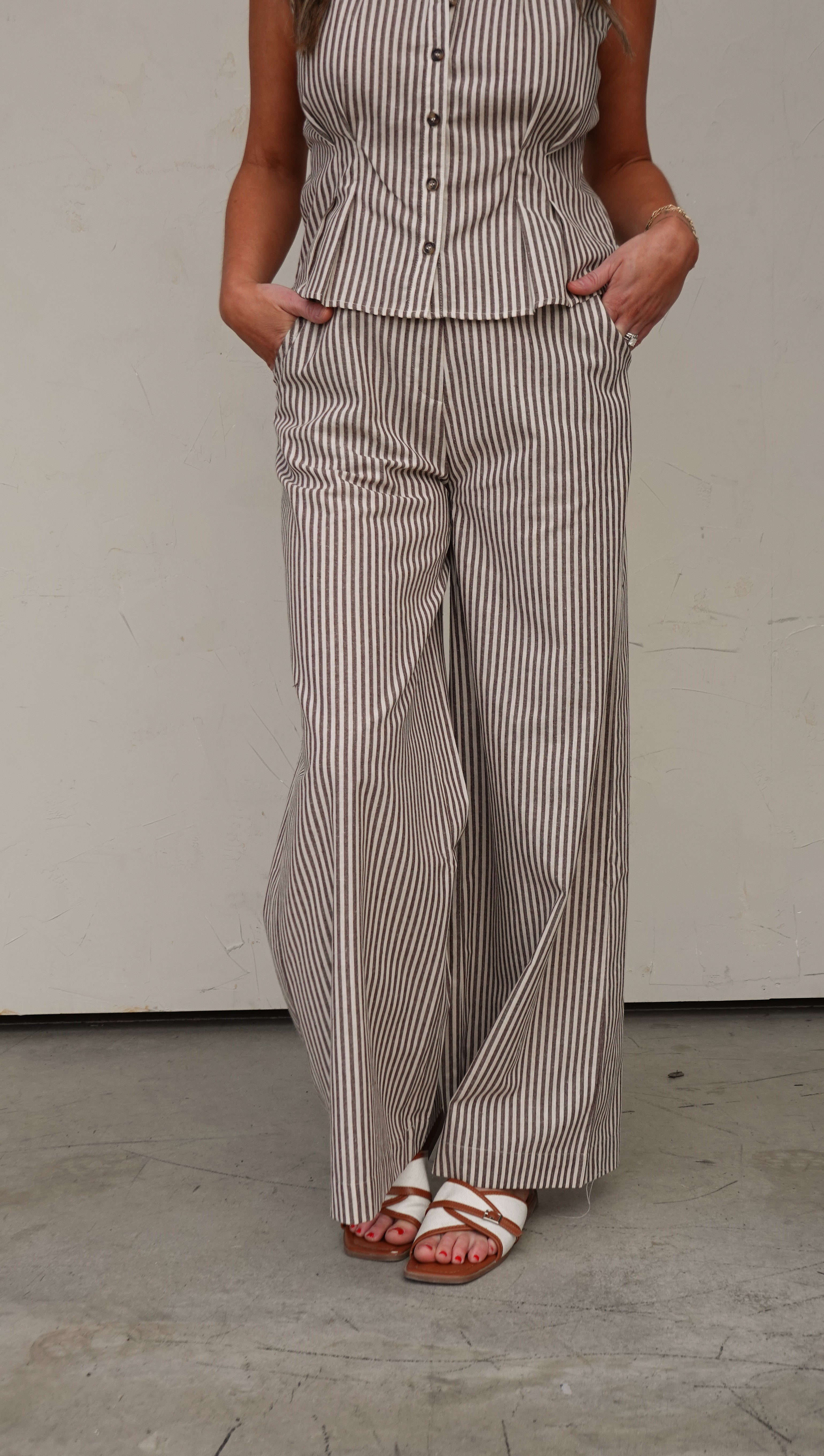 Brown Striped Wide-Leg Trouser | Elegant Women's Fashion by coolavocek