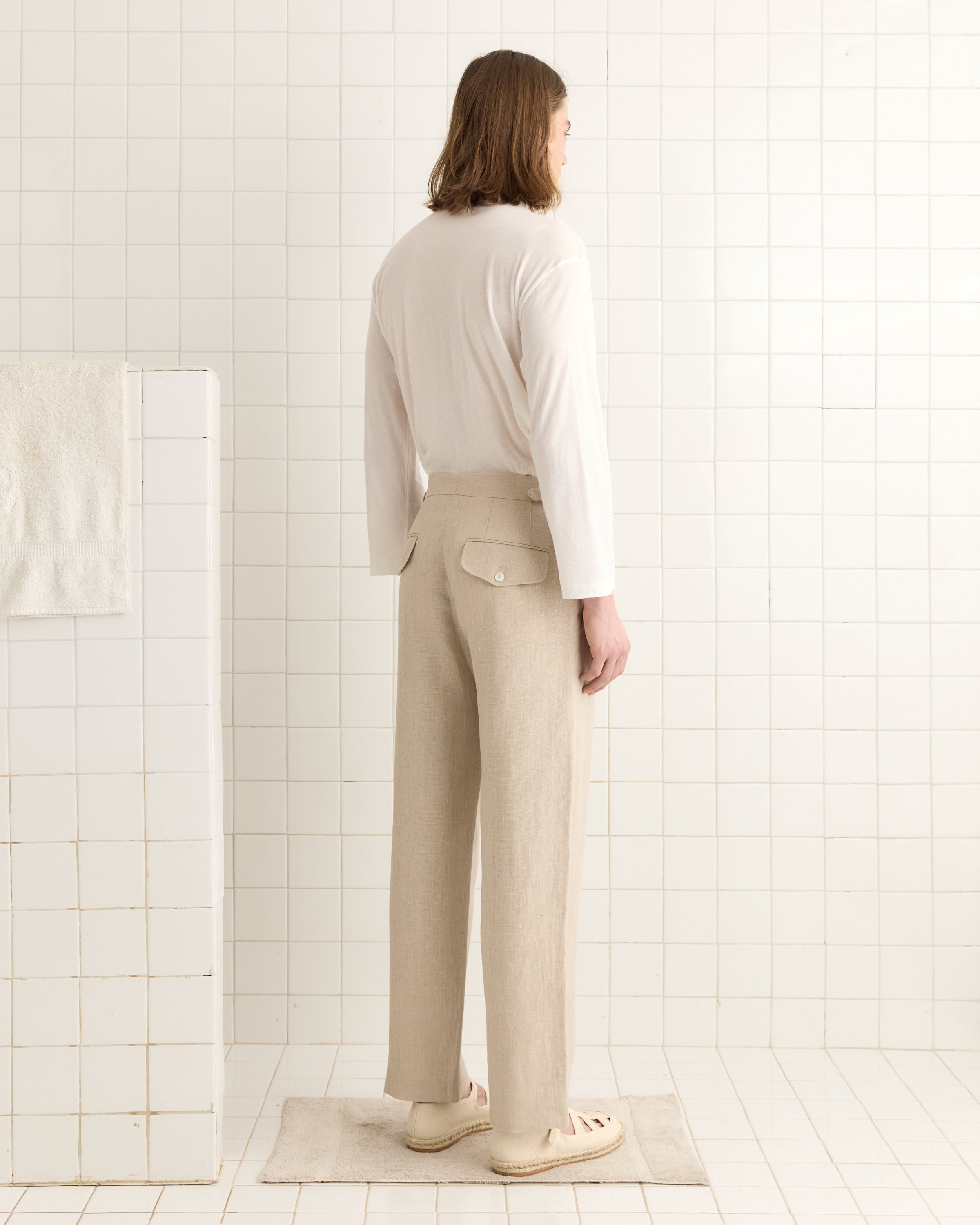 Lightweight Linen Side-Buckle Trousers - Wheat | Modern Menswear by yycbvcnbmmnbm