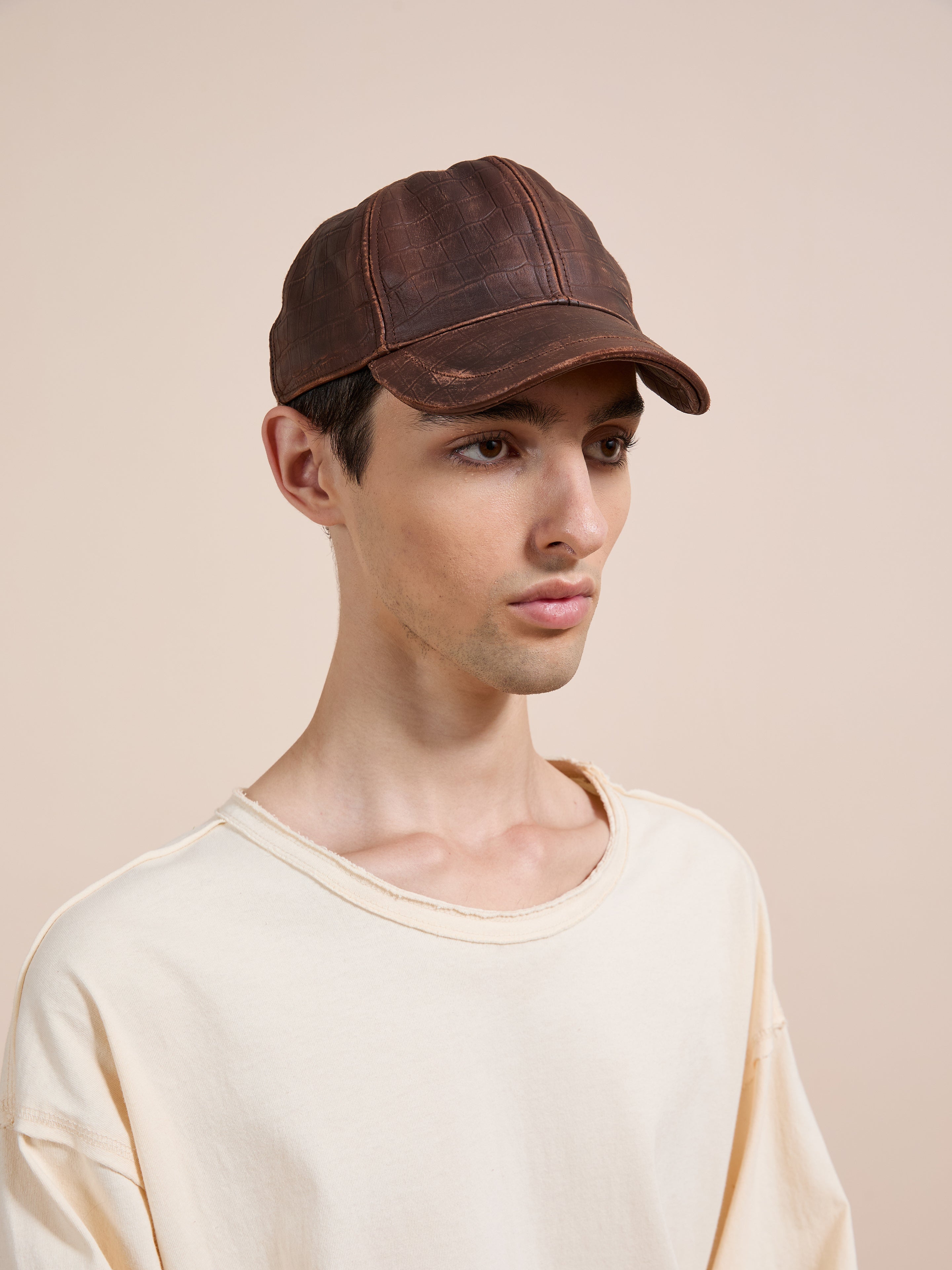 Croc Embossed Distressed Leather Cap | Modern Menswear by yycbvcnbmmnbm