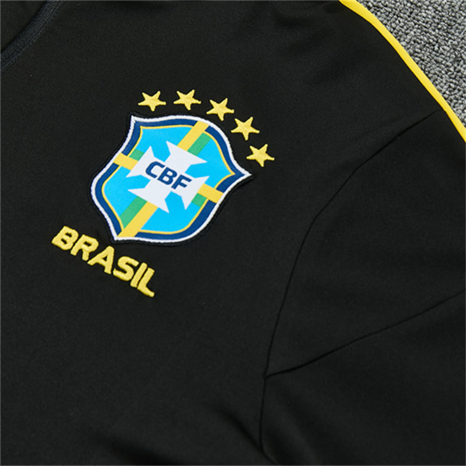 AlphaJersey-Brazil X JD 2026 Long Sleeves Training Set - Black Top And Black Yellow Pants