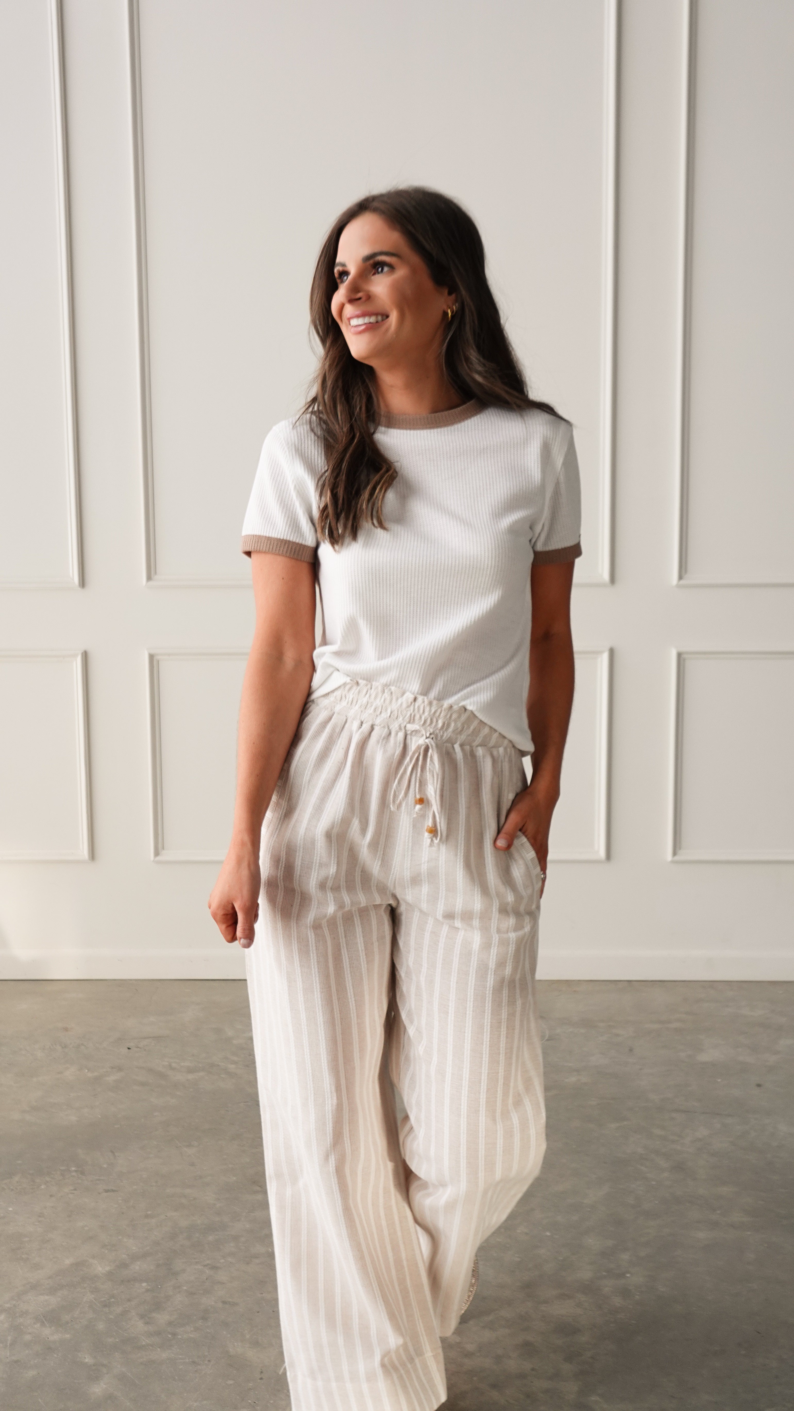 Striped Drawstring Wide Leg Pant | Elegant Women's Fashion by coolavocek