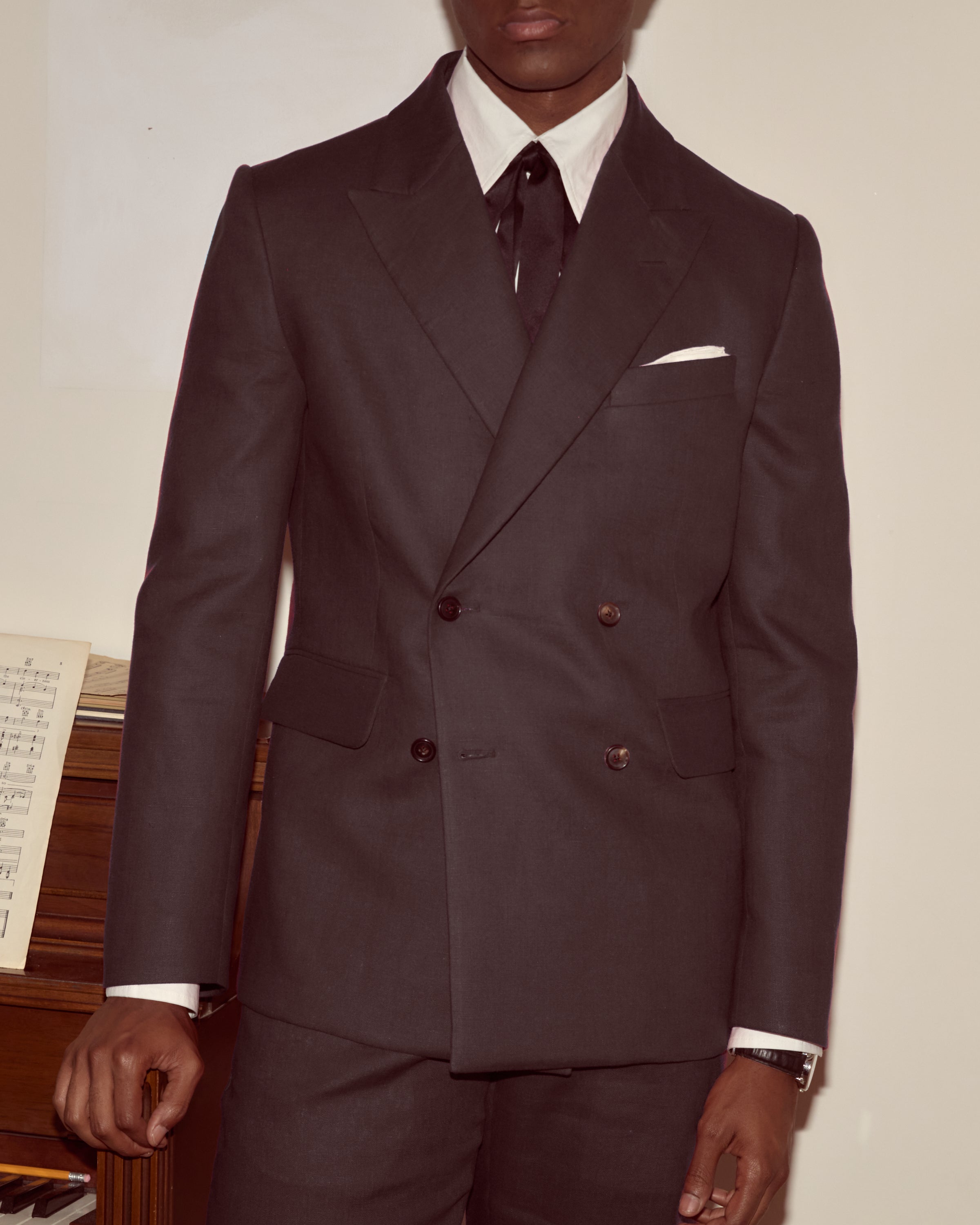 Lightweight Linen Double-Breasted Suit Jacket - Black | Modern Menswear by yycbvcnbmmnbm