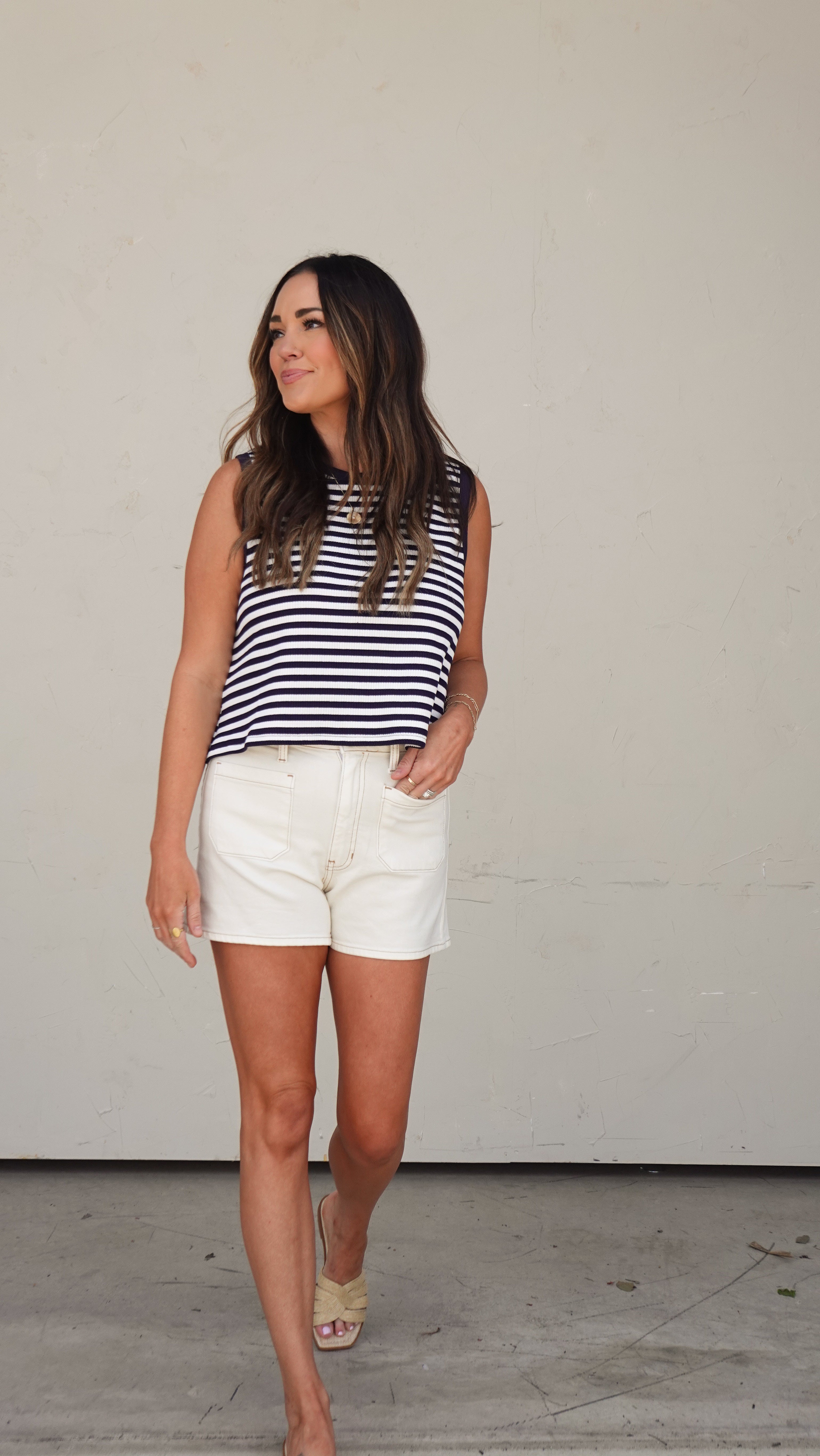 Navy Striped Sleeveless Top | Elegant Women's Fashion by coolavocek