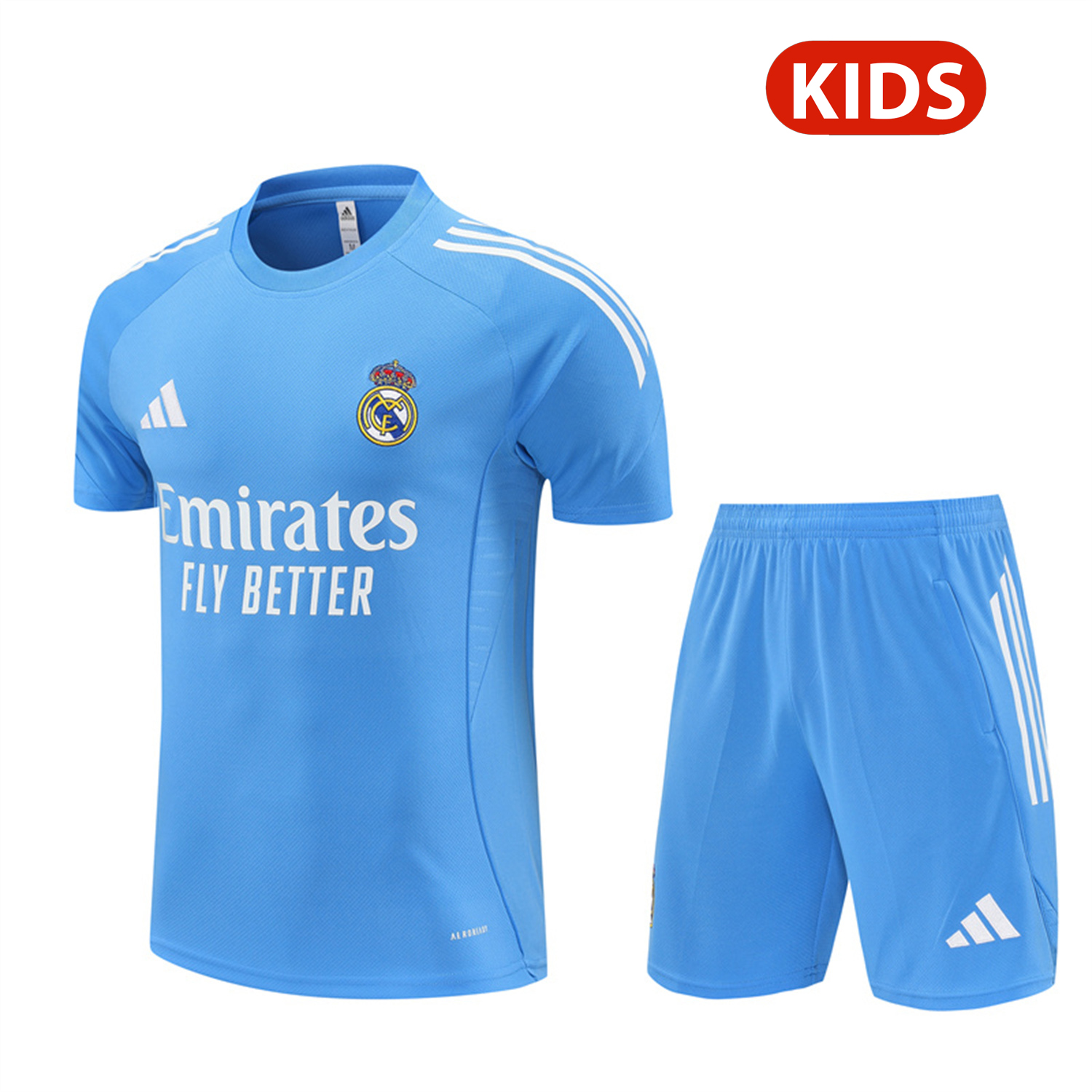 AlphaJersey-Real Madrid 25-26 Kids Short-Sleeve Training Set - Sky Blue Top and Sky Blue Shorts