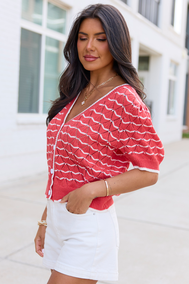 Eleanor Red And White Striped Cardigan | Elegant Women's Fashion by coolavocek