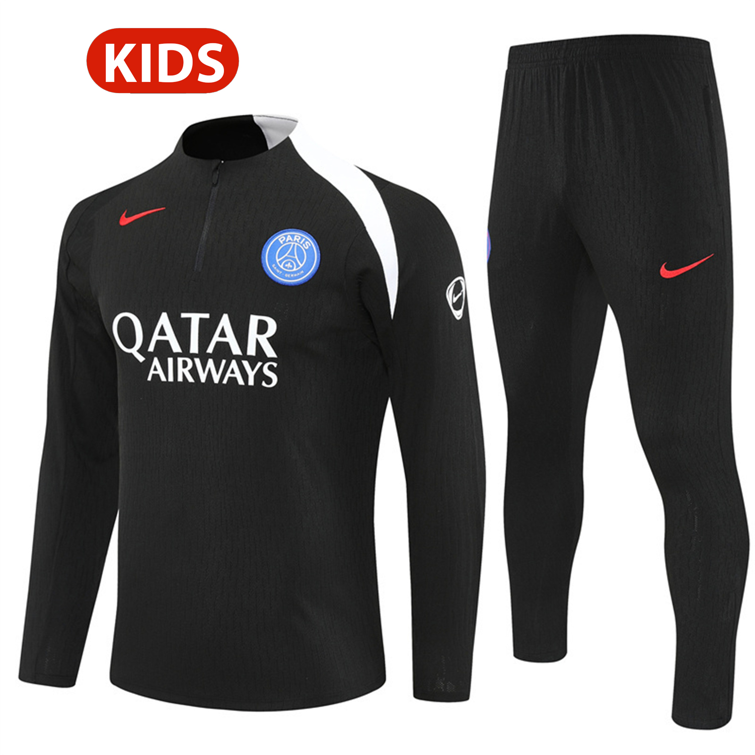 AlphaJersey-Paris Saint-Germain PSG 25-26 Kids Long Sleeve Training Set - Player Version - Black Top and Black Pants